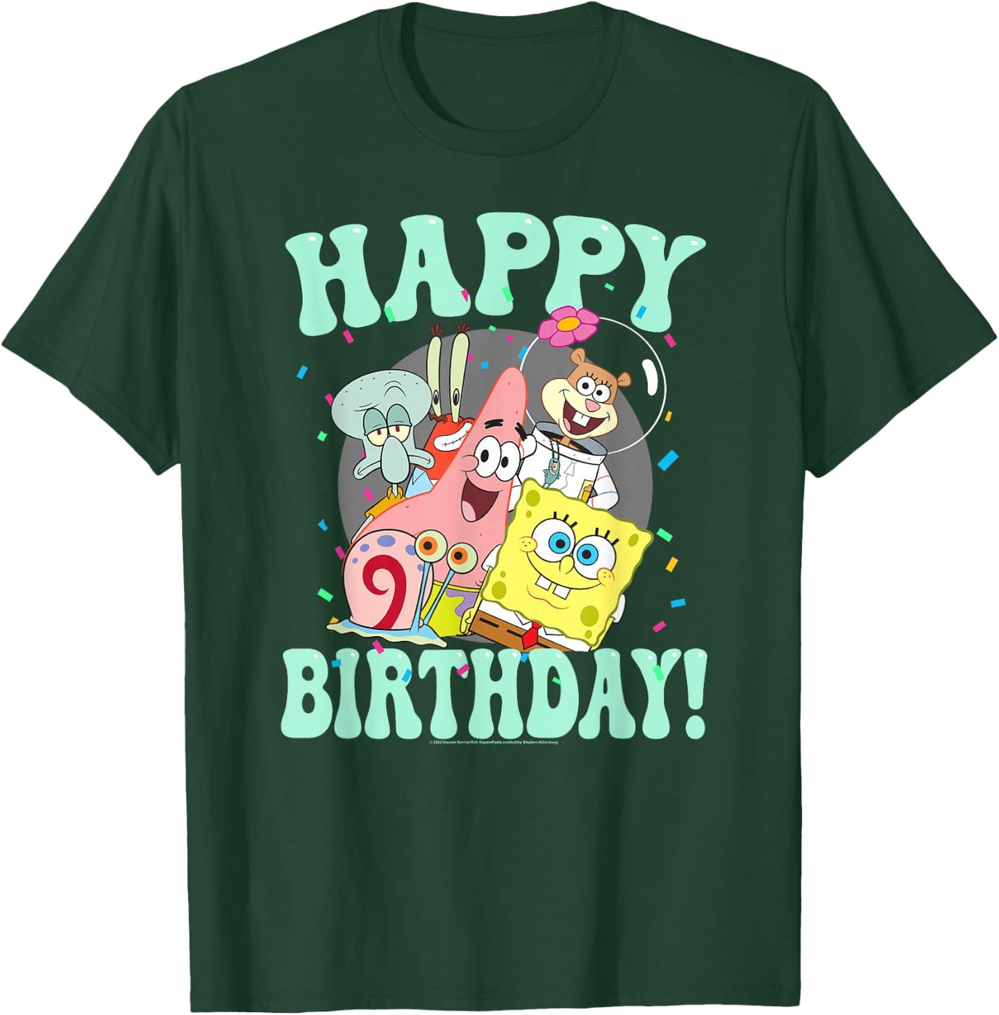 SpongeBob SquarePants Happy Birthday Sandy Patrick Squidward T-Shirt - T-Shirt | Forest