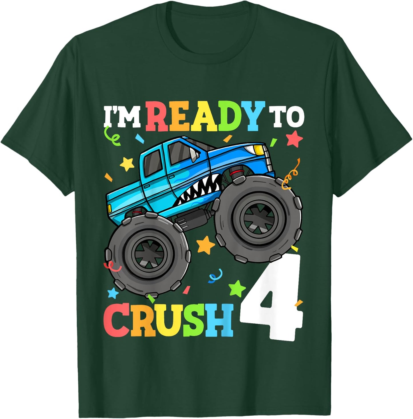 Kids Monster Truck Shark 4th Birthday Boy Toddler 4 Four Year Old T-Shirt - T-Shirt | Forest