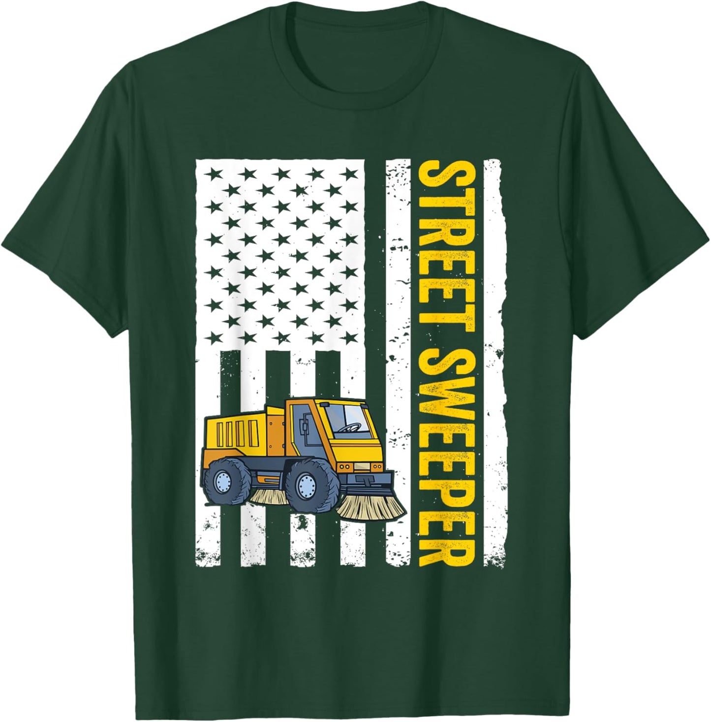 Street Sweeper Truck USA Flag Street Sweeper Women Men T-Shirt - T-Shirt | Forest