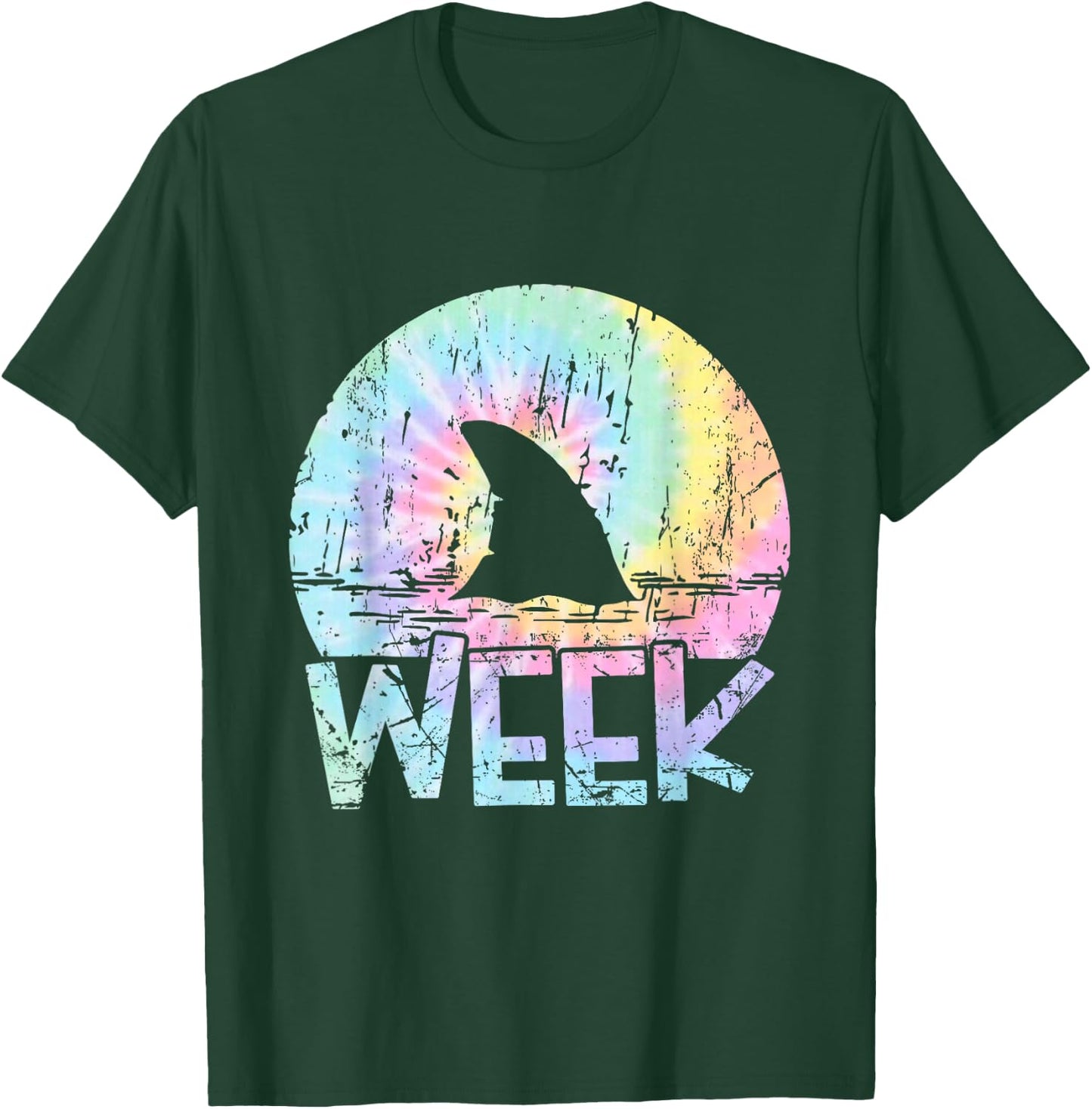 Retro Shark Fin Week 2025 Shark Lover Ocean Wildlife Tie Dye T-Shirt - T-Shirt | Forest