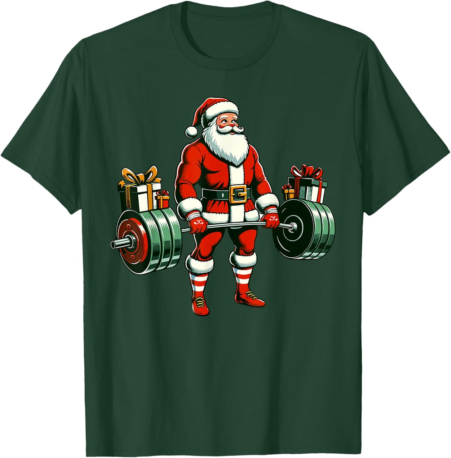 Funny santa Weightlifting christmas, santa deadlifting T-Shirt - T-Shirt | Forest