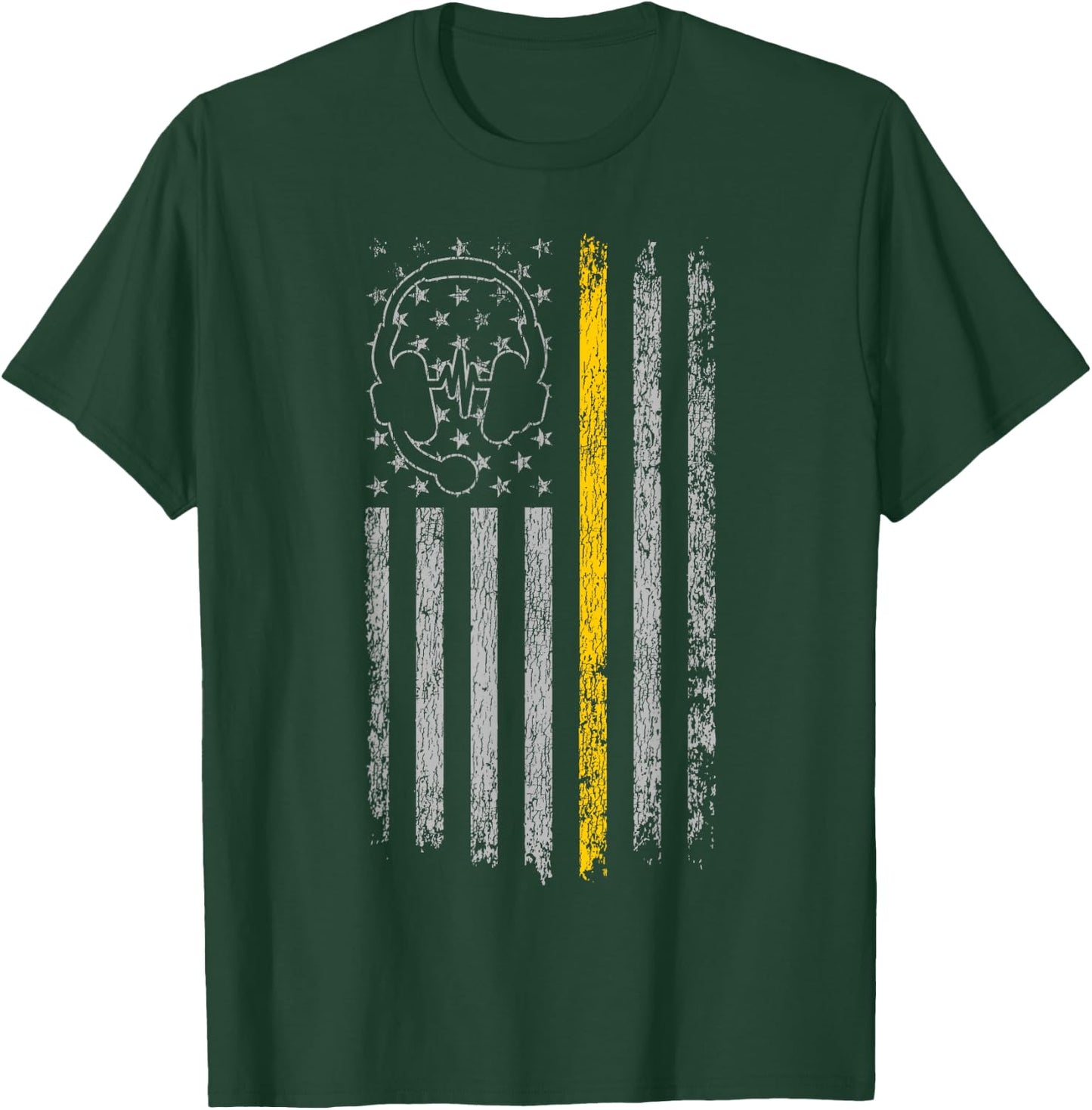 911 Police Dispatcher Job Appreciation HD0 911 Dispatcher Thin Gold Yellow Line American Flag T-Shirt - T-Shirt | Forest