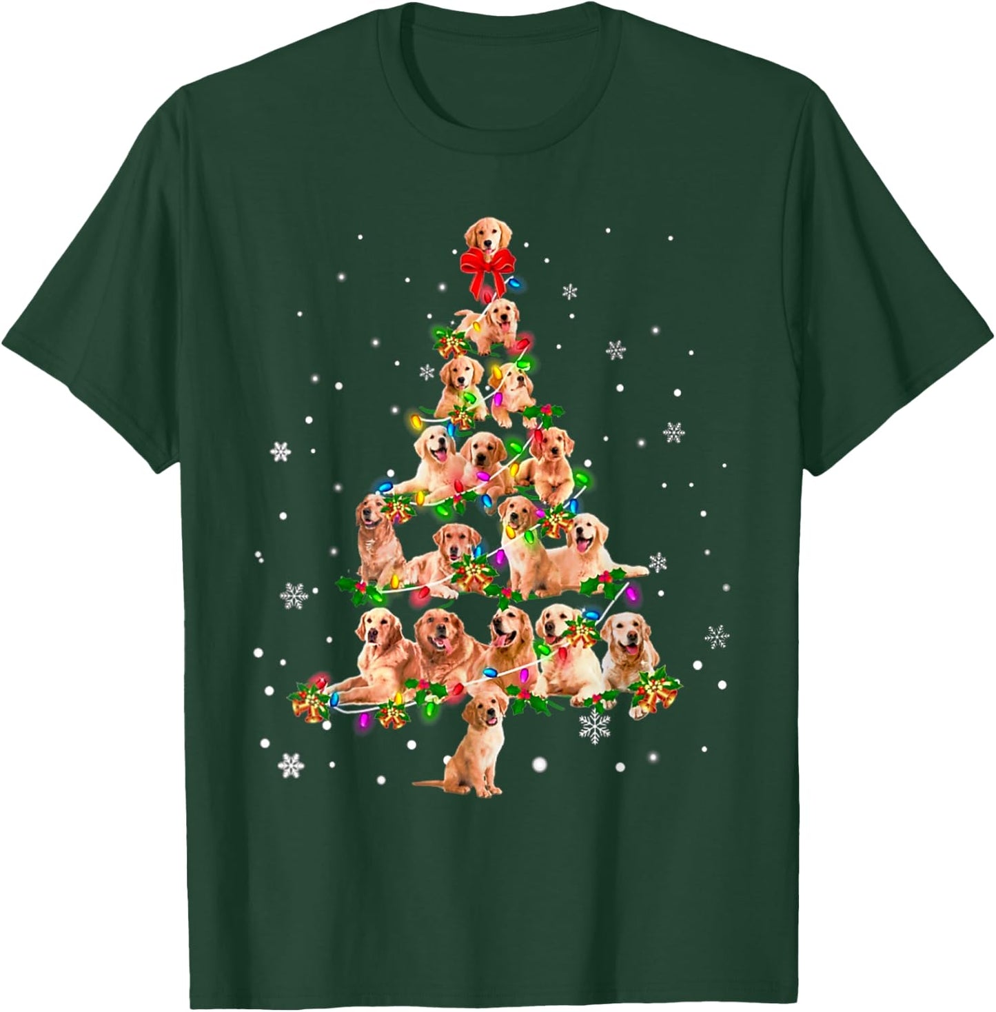 Cute Golden Retriever Dog Christmas Tree Gift Decor Xmas Men Women Kids T-Shirt - T-Shirt | Forest