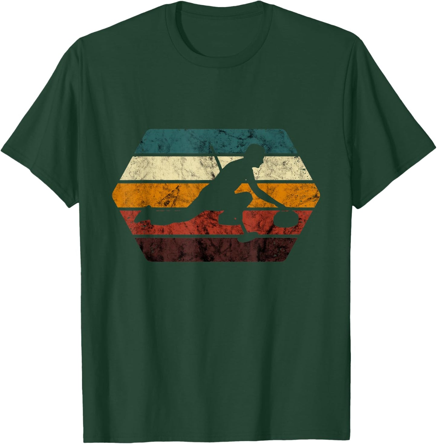Retro Curling Player Curling Stone Winter Sport Curling T-Shirt - T-Shirt | Forest