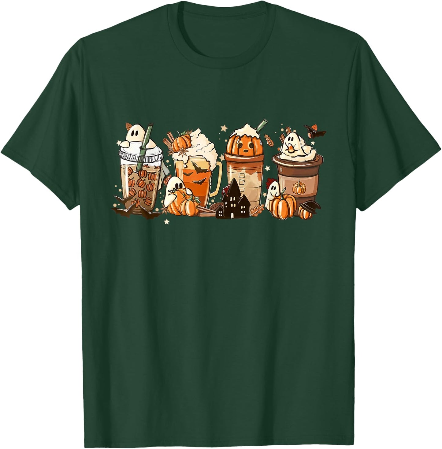Halloween Coffee Latte Cute Scary Boo Ghost Pumpkin Spice T-Shirt - T-Shirt | Forest