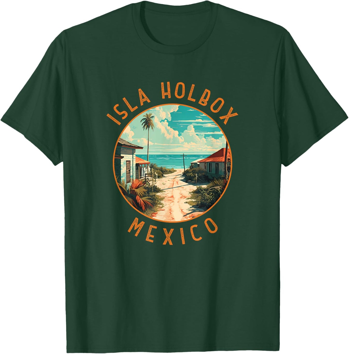 Isla Holbox Mexico Distressed Circle T-Shirt - T-Shirt | Forest