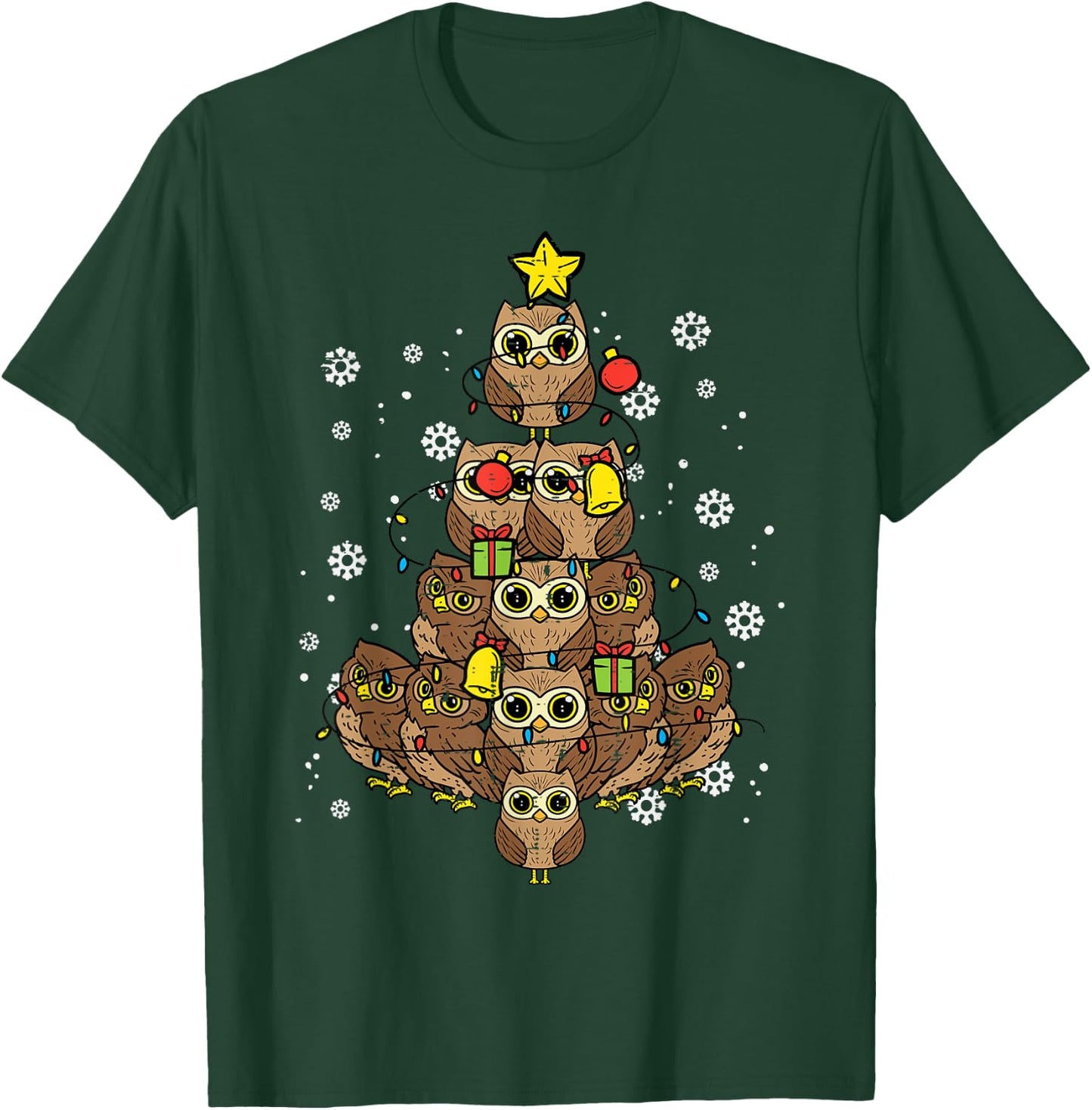 Owls Christmas Tree Cute Xmas Bird Animal Men Women Kids T-Shirt - T-Shirt | Forest