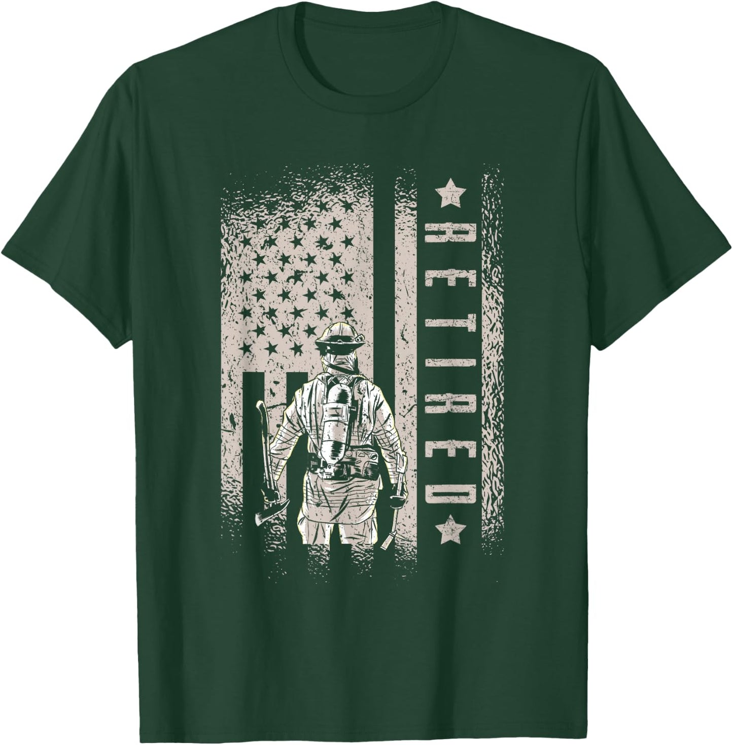 Retired Firefighter Fireman Axe American Flag T-Shirt - T-Shirt | Forest