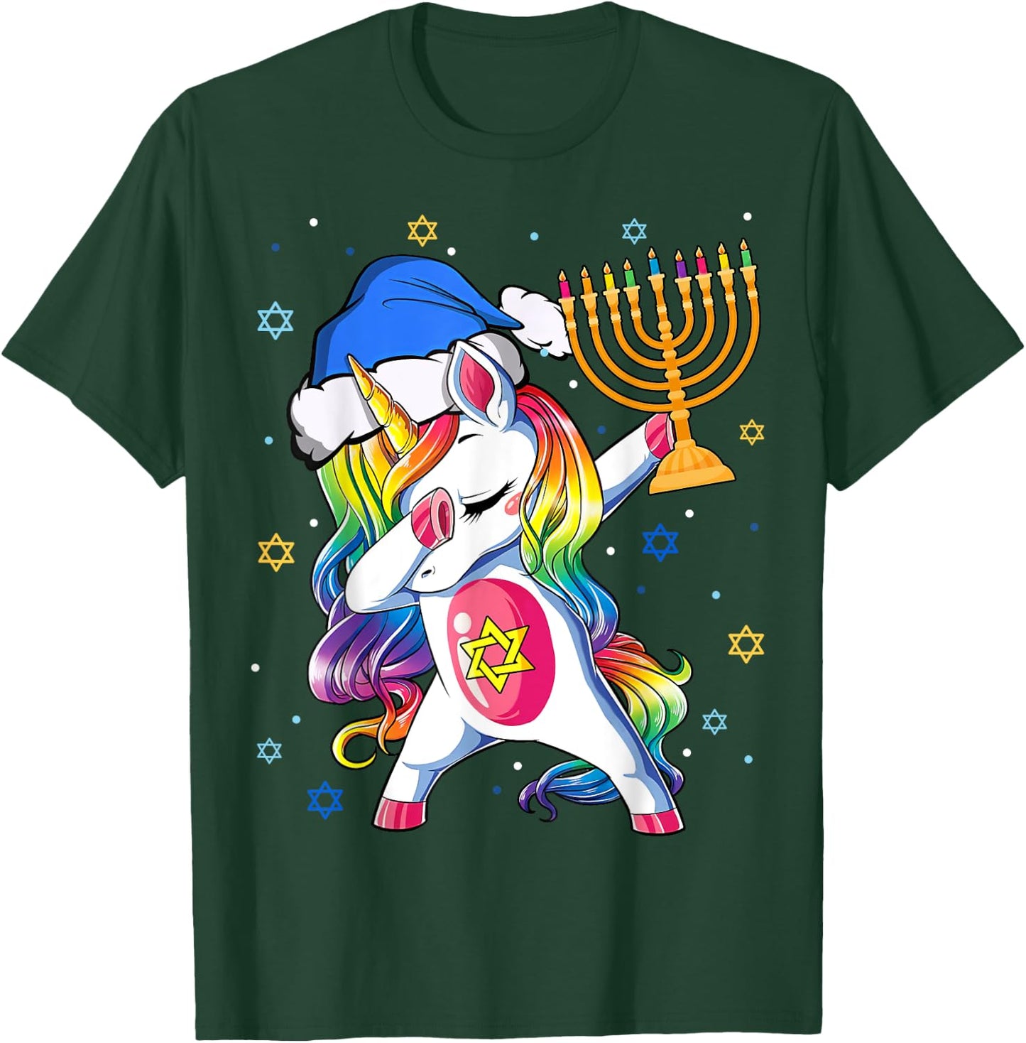 Jewnicorn Funny Hanukkah Unicorn Gift Girl Women Pajamas T-Shirt - T-Shirt | Forest