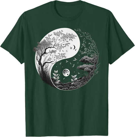 Black and White Taoism Yin Yang on Nature Taijitu Yin Yang T-Shirt - T-Shirt | Forest