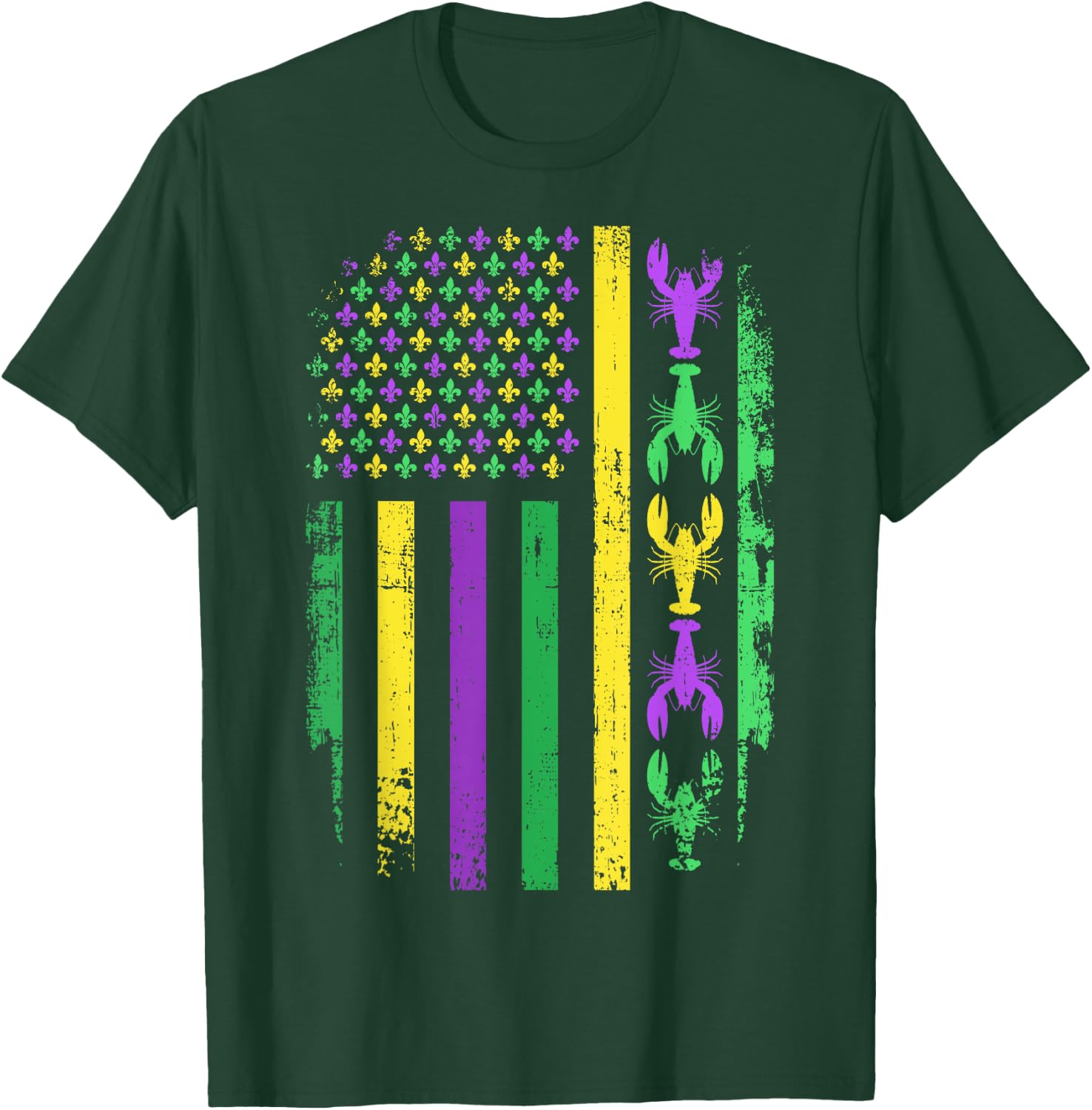 Mardi Gras US American flag with crawfish New Orleans T-Shirt - T-Shirt | Forest