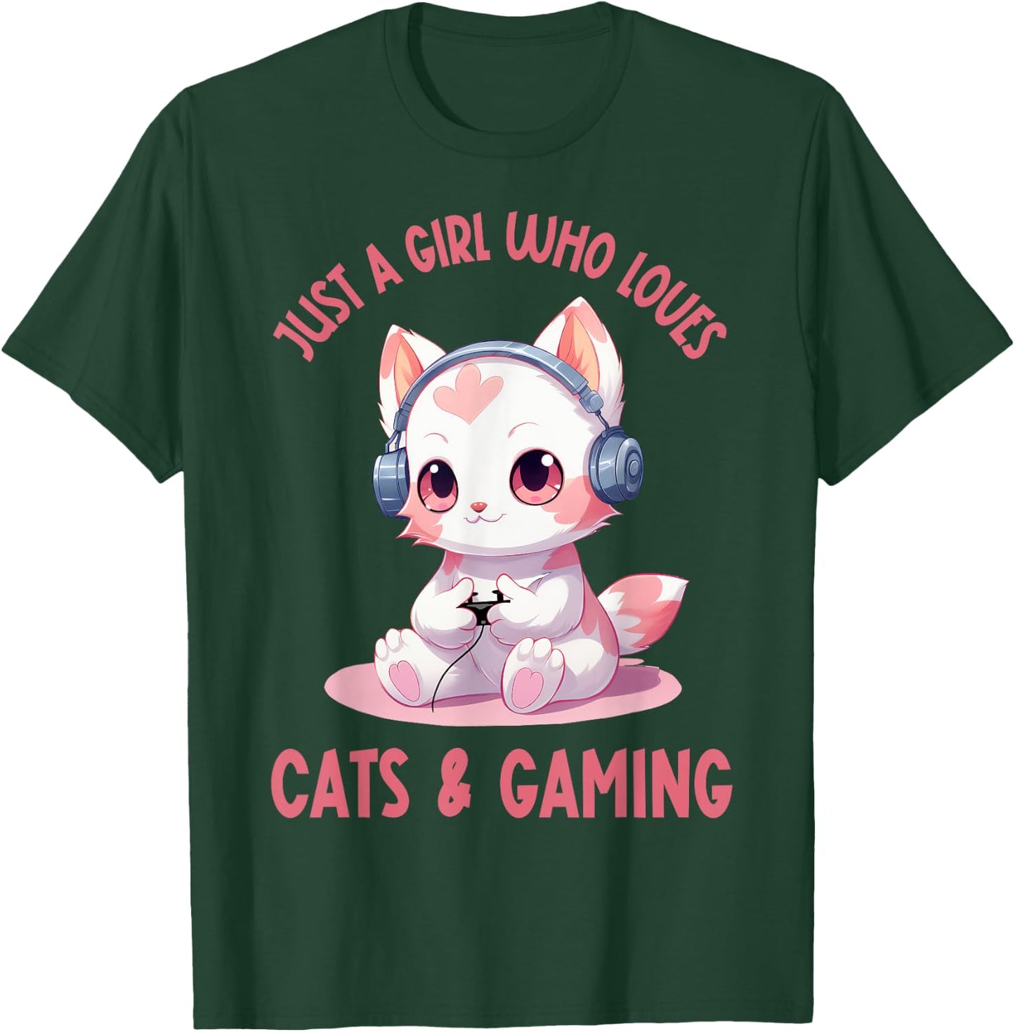 Just a Girl Who Loves Cats and Gaming Cute Kawaii Kitten T-Shirt - T-Shirt | Forest