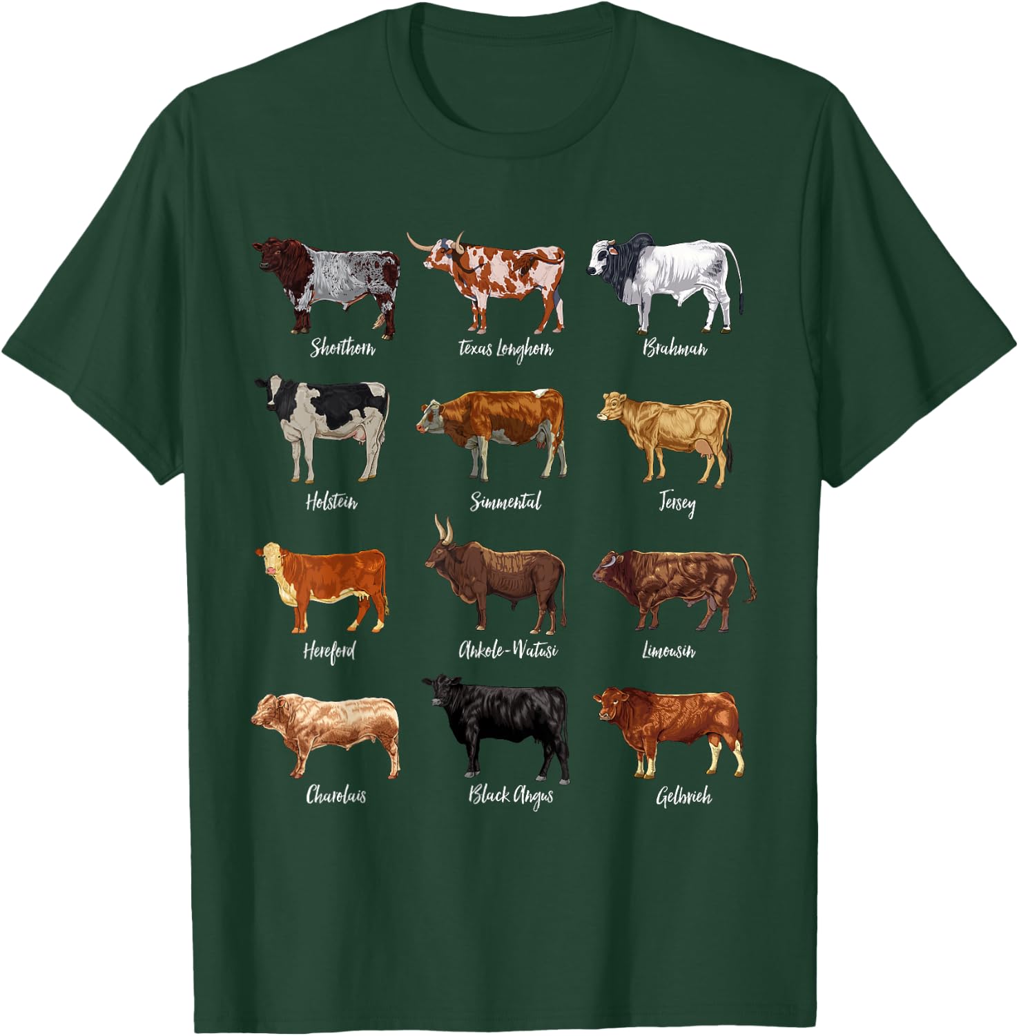 Cattle Drawings - Types of Cows T-Shirt - T-Shirt | Forest