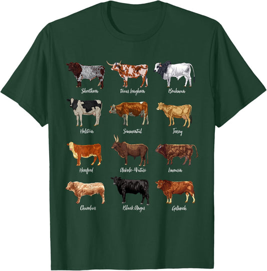 Cattle Drawings - Types of Cows T-Shirt - T-Shirt | Forest
