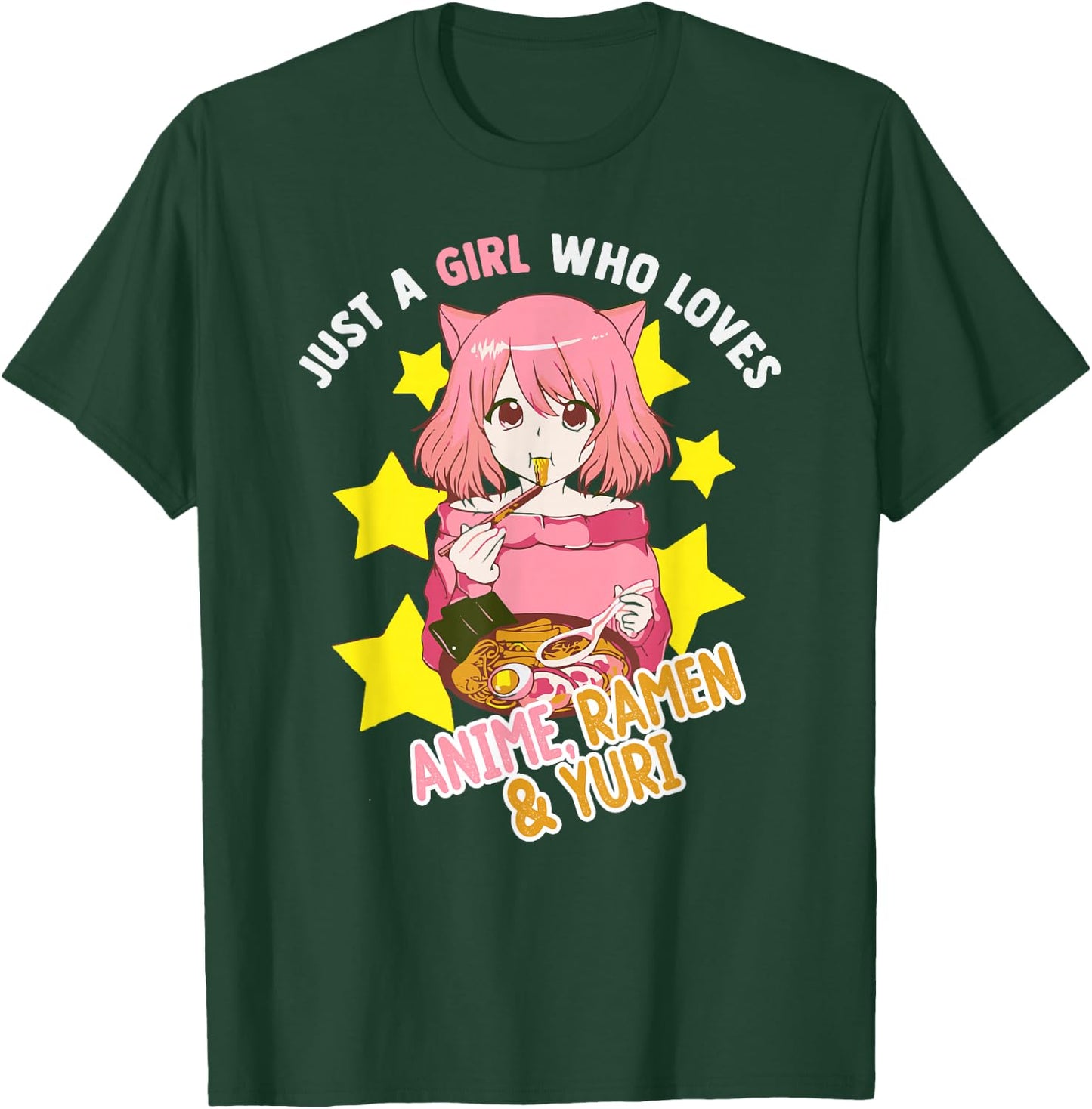 Just A Girl Who Loves Anime Ramen Yuri Lesbian Otaku Weeb T-Shirt - T-Shirt | Forest