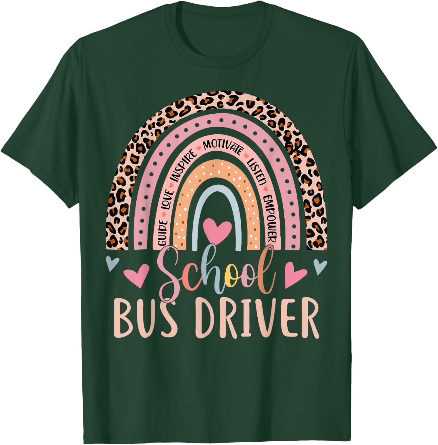 Funny School Bus Driver Rainbow Leopard Print Bus Driver T-Shirt - T-Shirt | Forest