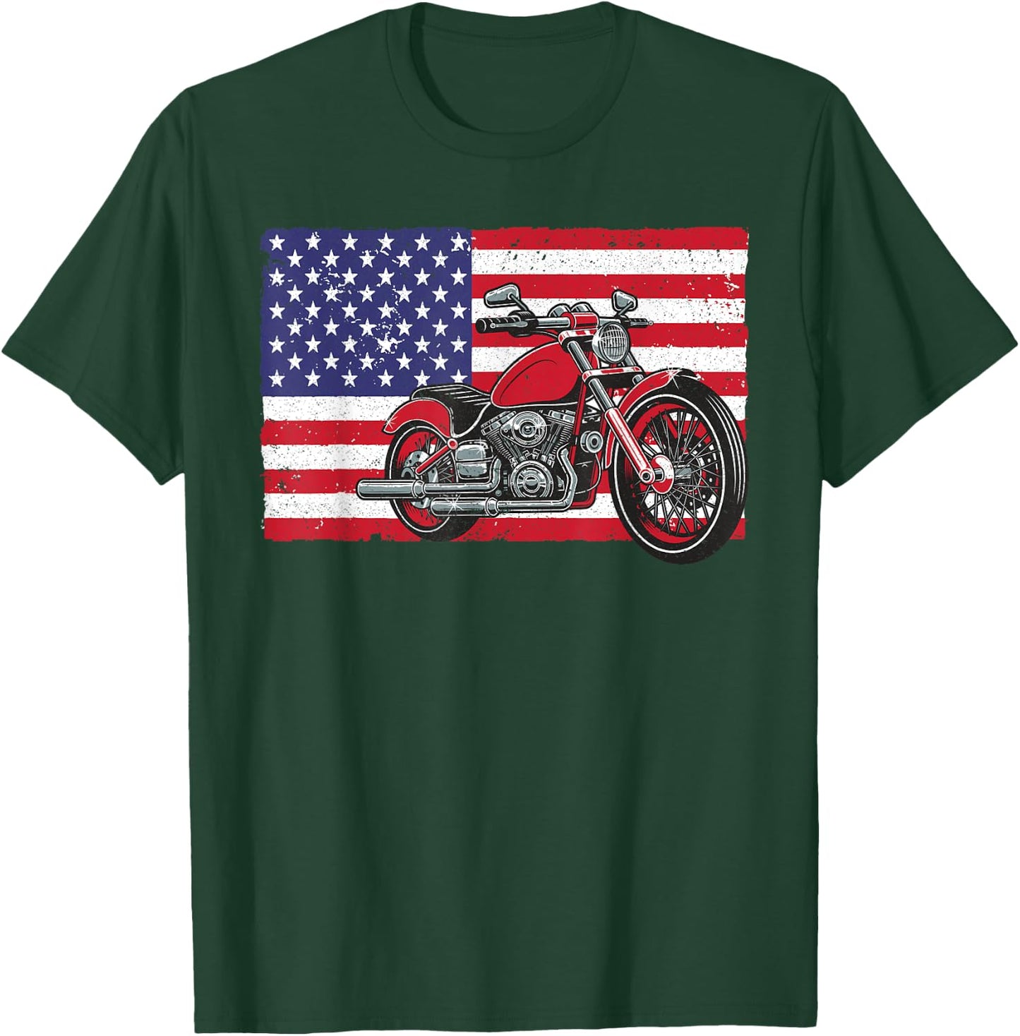 Cool Vintage Motorcycle Women American Flag Biker T-Shirt - T-Shirt | Forest