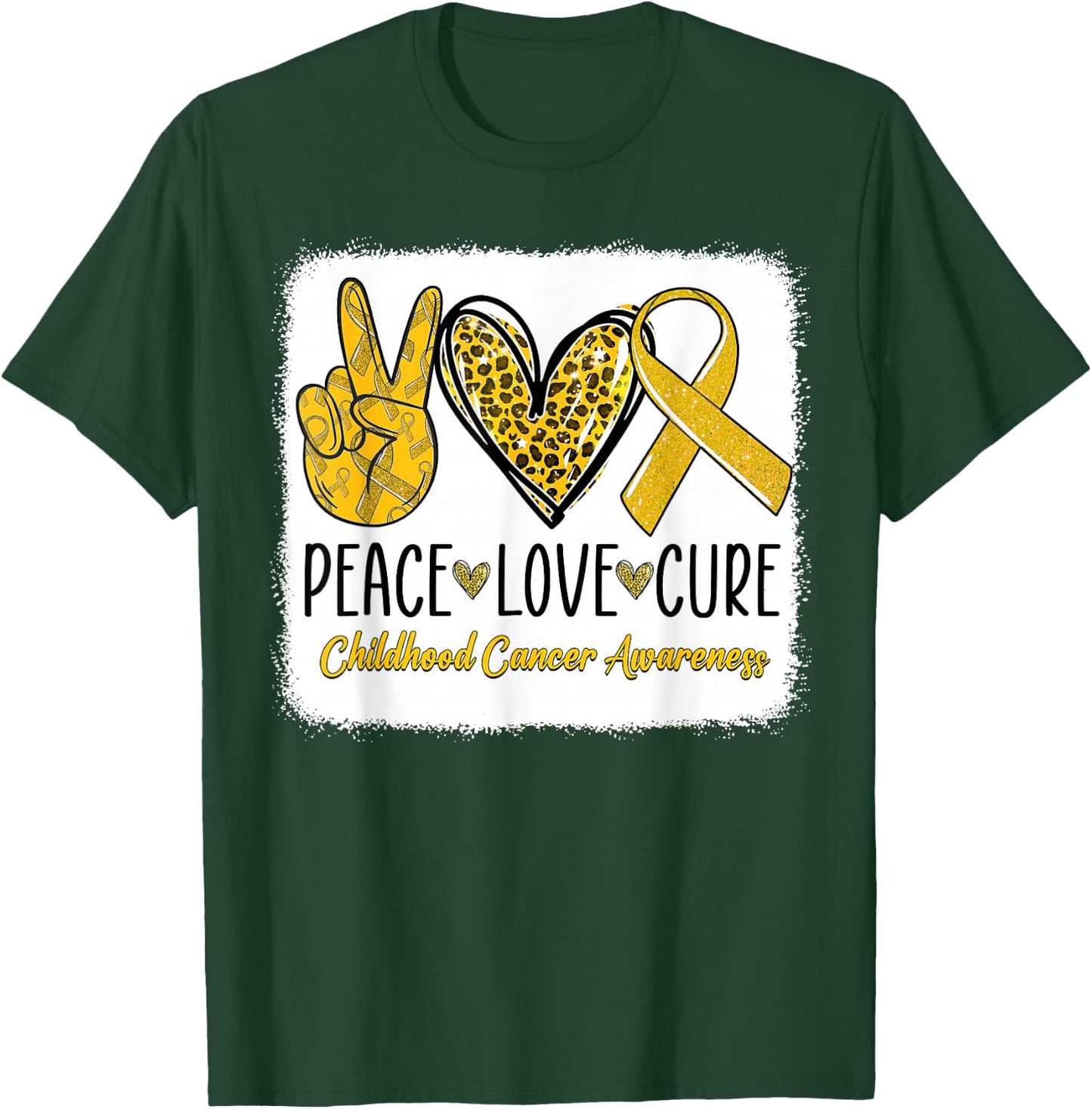 Peace Love Cure Childhood Cancer Awareness Gold Ribbon T-Shirt - T-Shirt | Forest