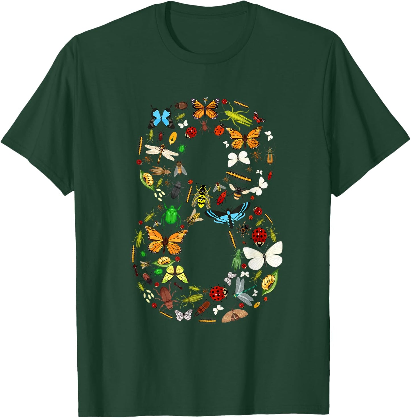 8 Years Old Eight Bug 8th Birthday Bugs Insects Boy Girl T-Shirt - T-Shirt | Forest