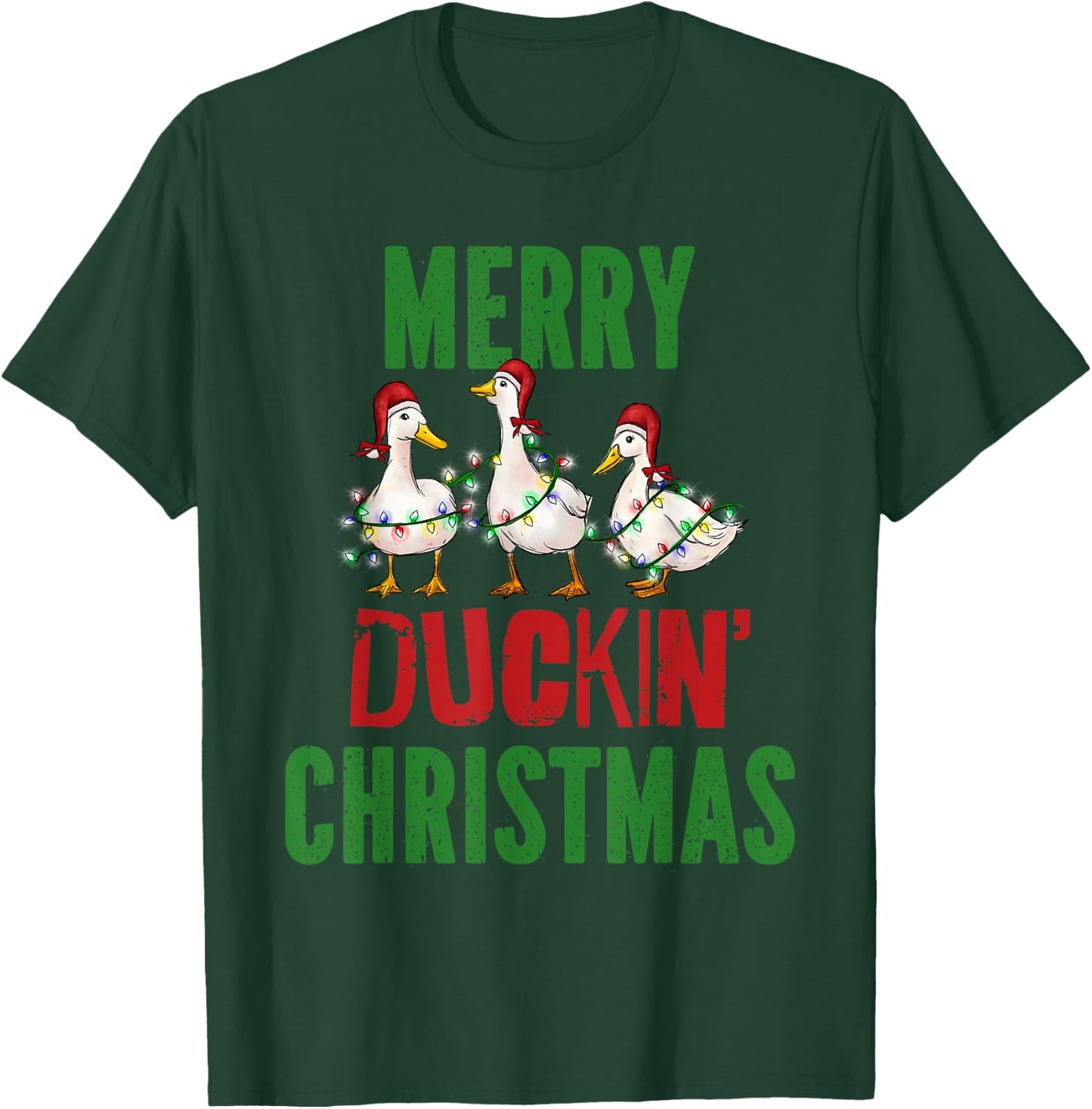 Merry Duckin Christmas Duck Pun Funny Christmas Light Ducks T-Shirt - T-Shirt | Forest