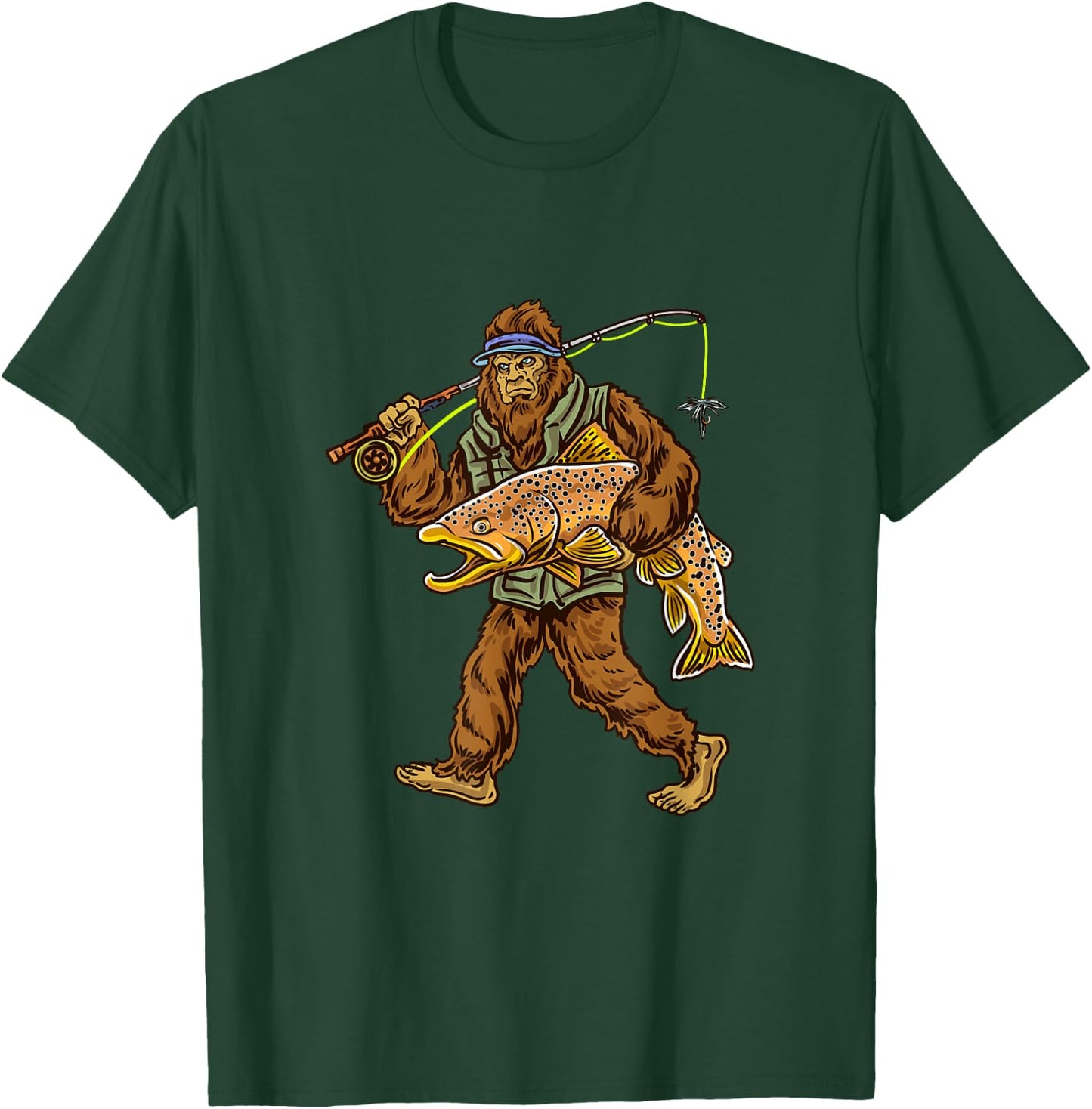 Brown Trout River Fishing Bigfoot Hunting Fishermen T-Shirt - T-Shirt | Forest