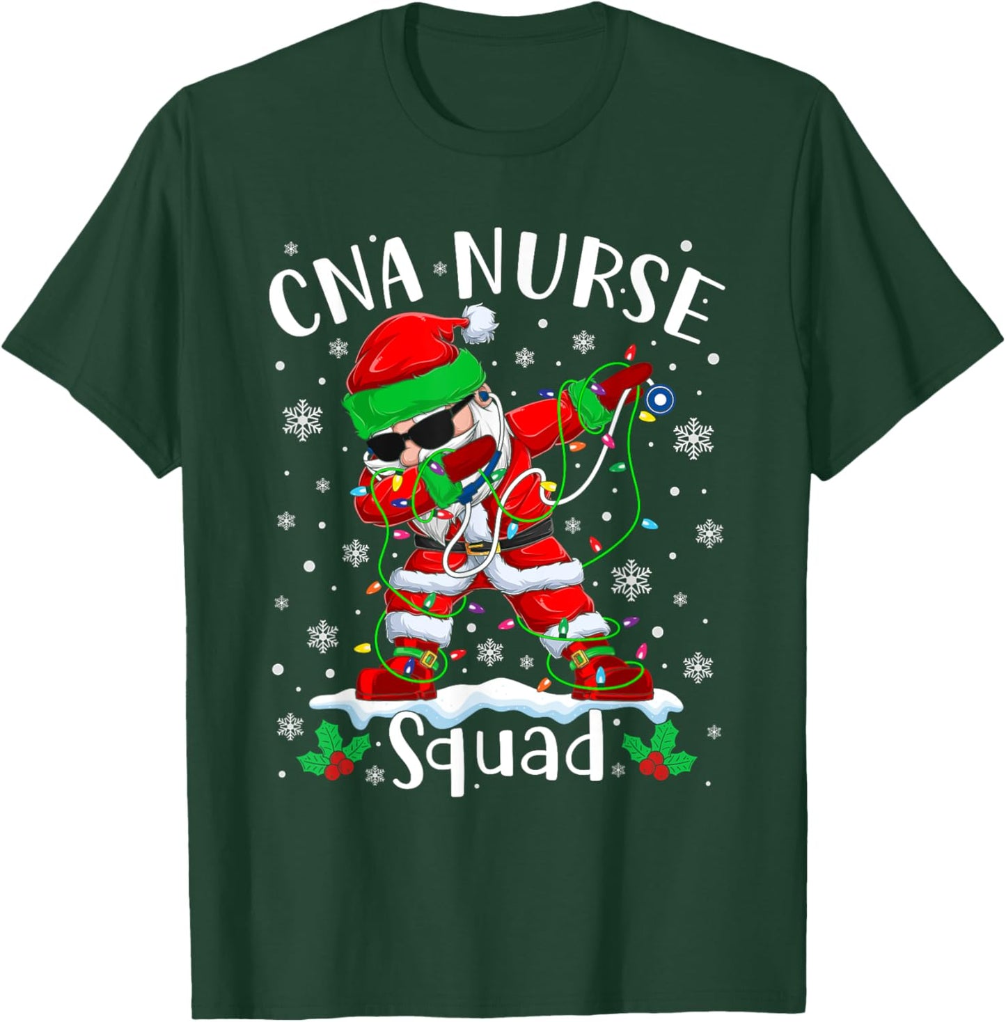 CNA Nurse Squad Christmas Dabbing Santa Nurse Xmas Pajama T-Shirt - T-Shirt | Forest