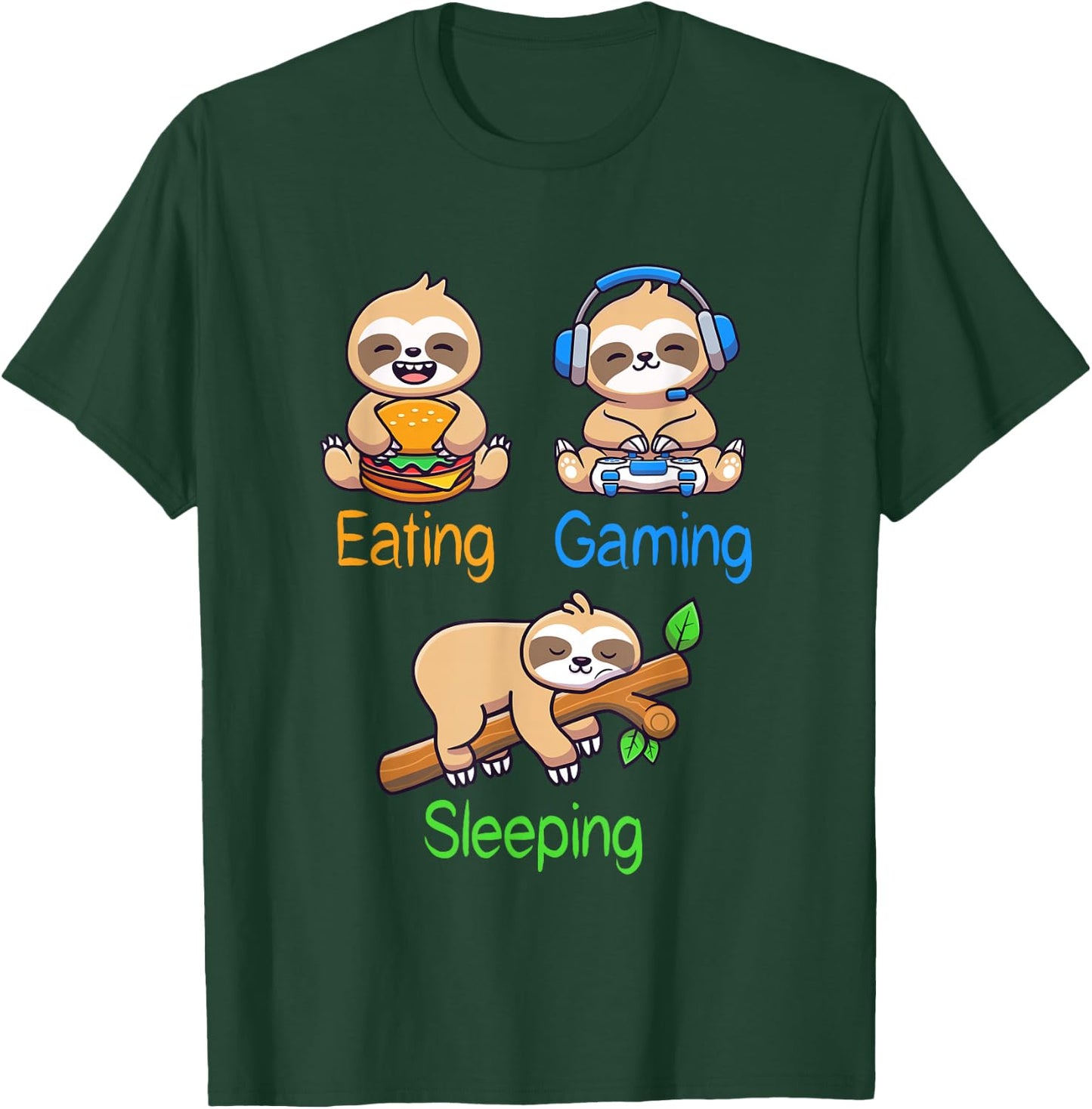 Eating Gaming Sleeping Gamer Sloth Men Kids T-Shirt - T-Shirt | Forest