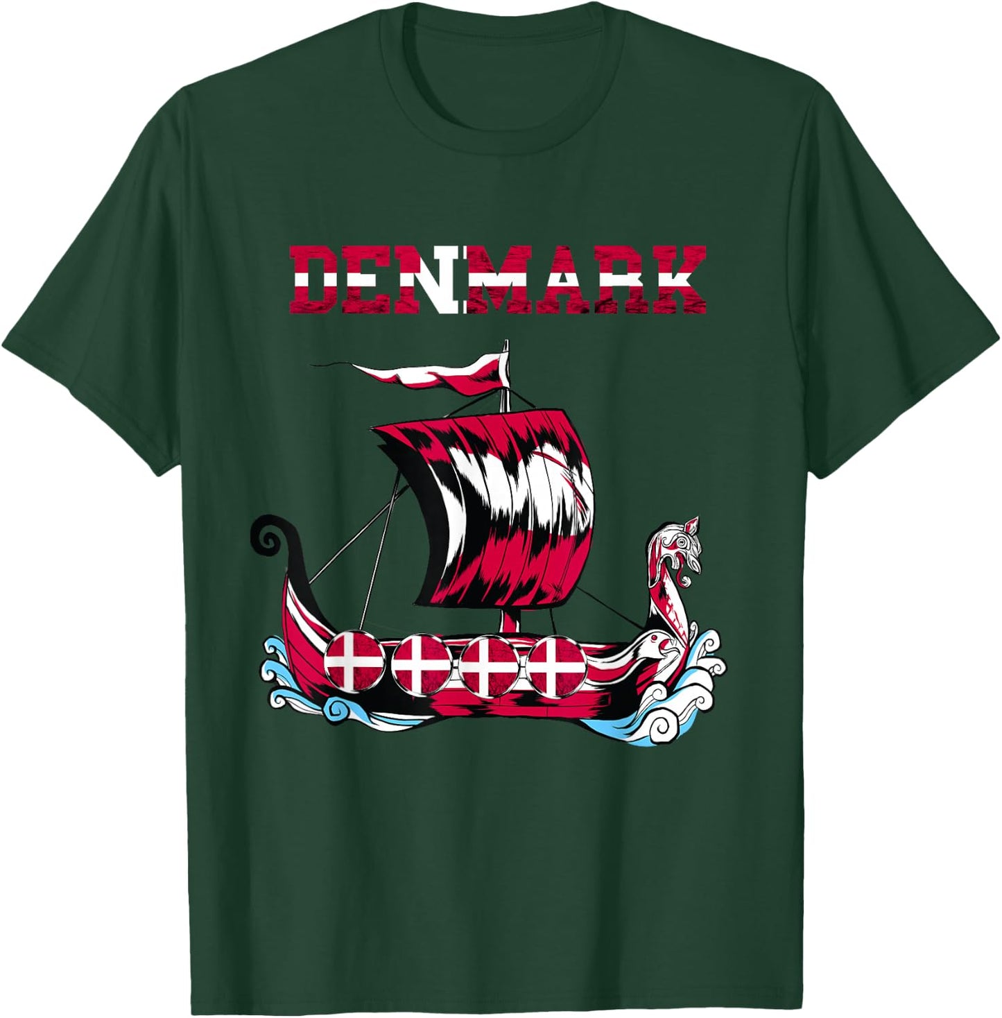 Denmark Flag Viking Ship Danes Danish Roots Dansk Denmark T-Shirt - T-Shirt | Forest