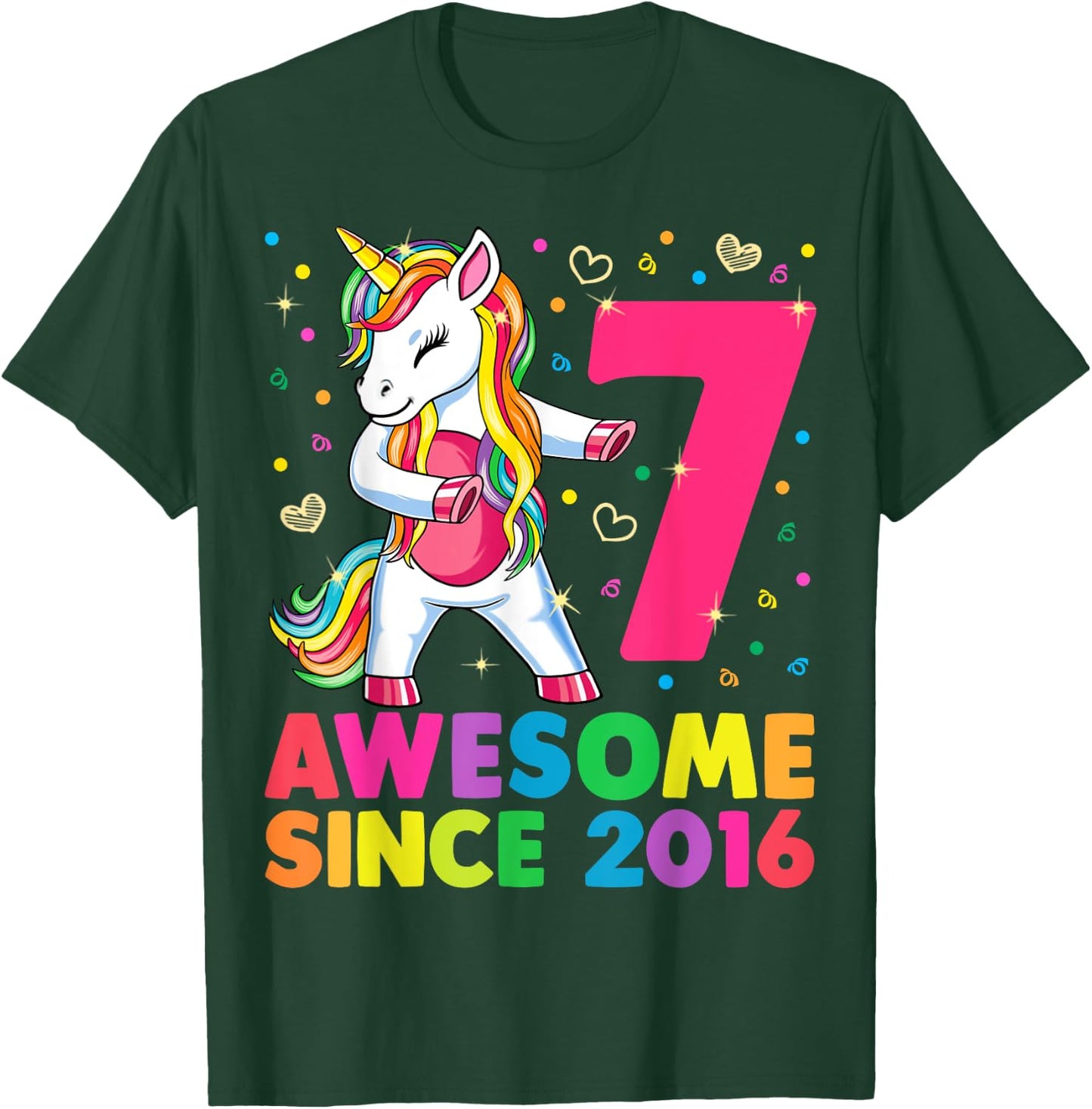 7 Years Old Unicorn Flossing 7th Birthday Girl Unicorn Party T-Shirt - T-Shirt | Forest