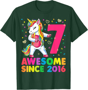 7 Years Old Unicorn Flossing 7th Birthday Girl Unicorn Party T-Shirt - T-Shirt | Forest