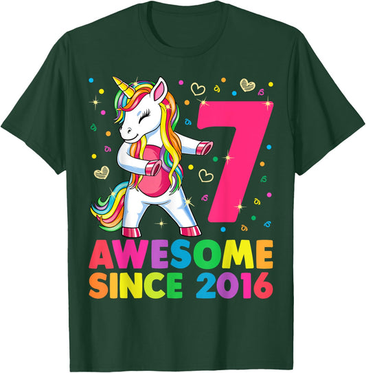 7 Years Old Unicorn Flossing 7th Birthday Girl Unicorn Party T-Shirt - T-Shirt | Forest
