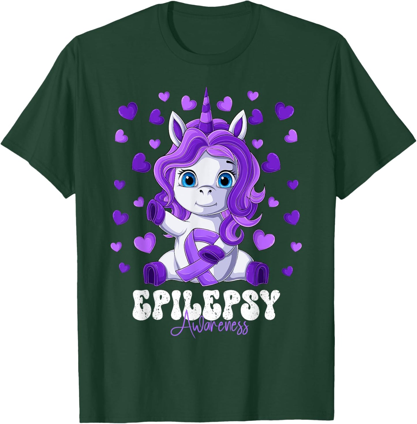 Epilepsy Awareness Month Purple Ribbon Unicorn T-Shirt - T-Shirt | Forest