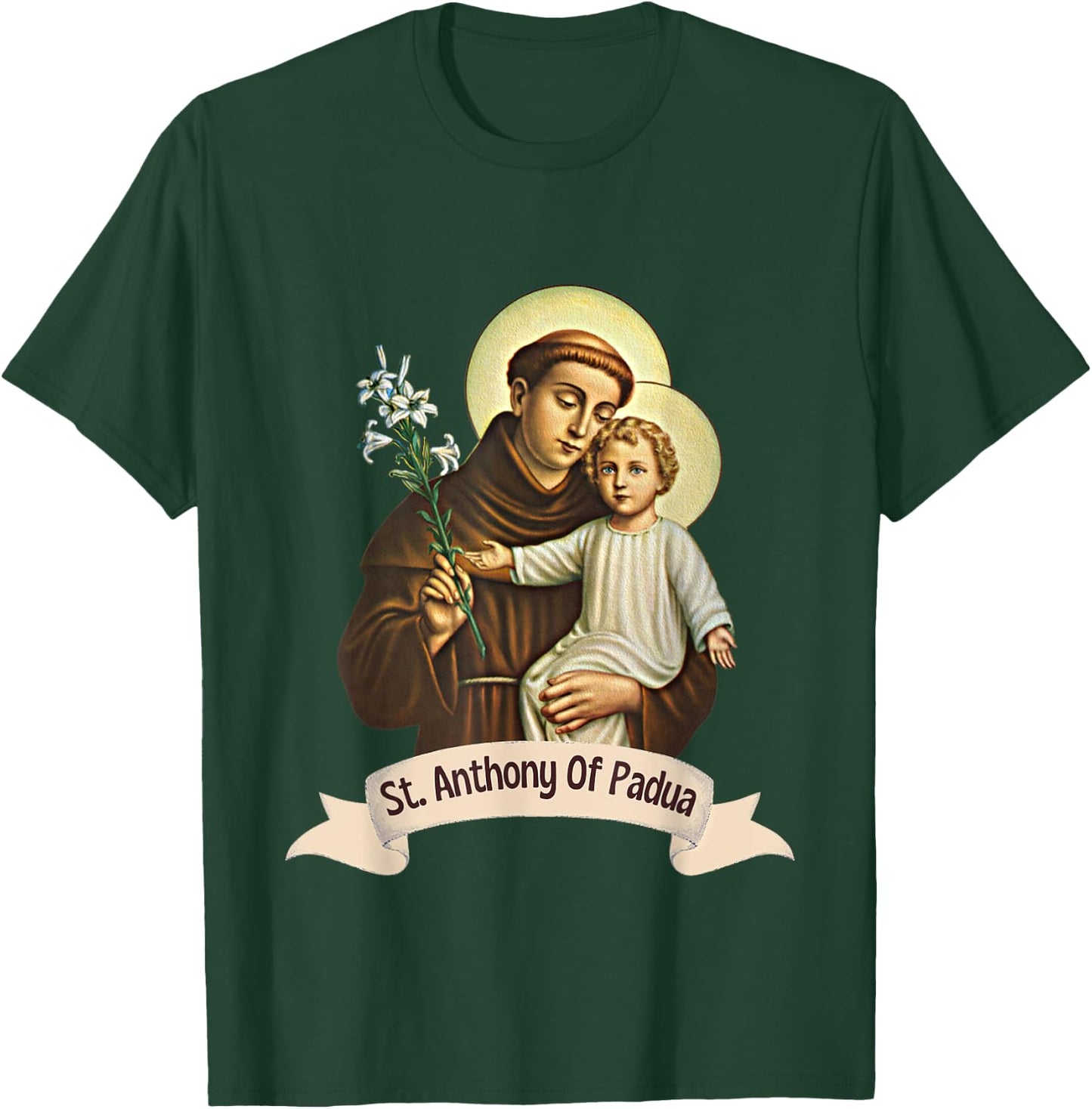 St Anthony of Padua Holding Jesus Catholic Saint St Anthony T-Shirt - T-Shirt | Forest
