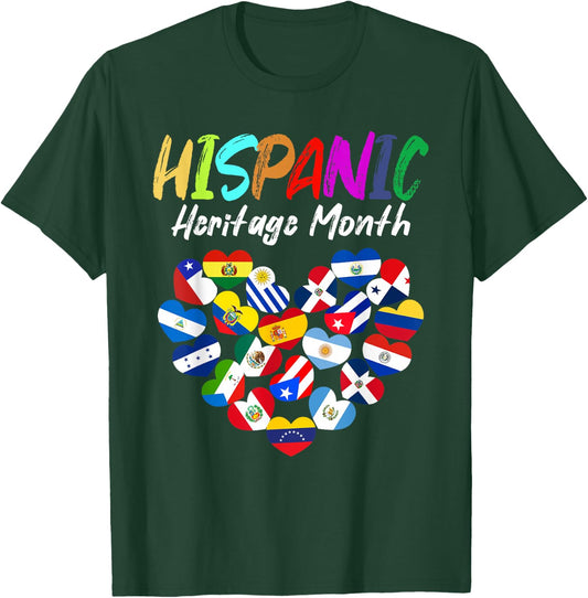 Hispanic Heritage Month All Countries Heart flags kids boys T-Shirt - T-Shirt | Forest