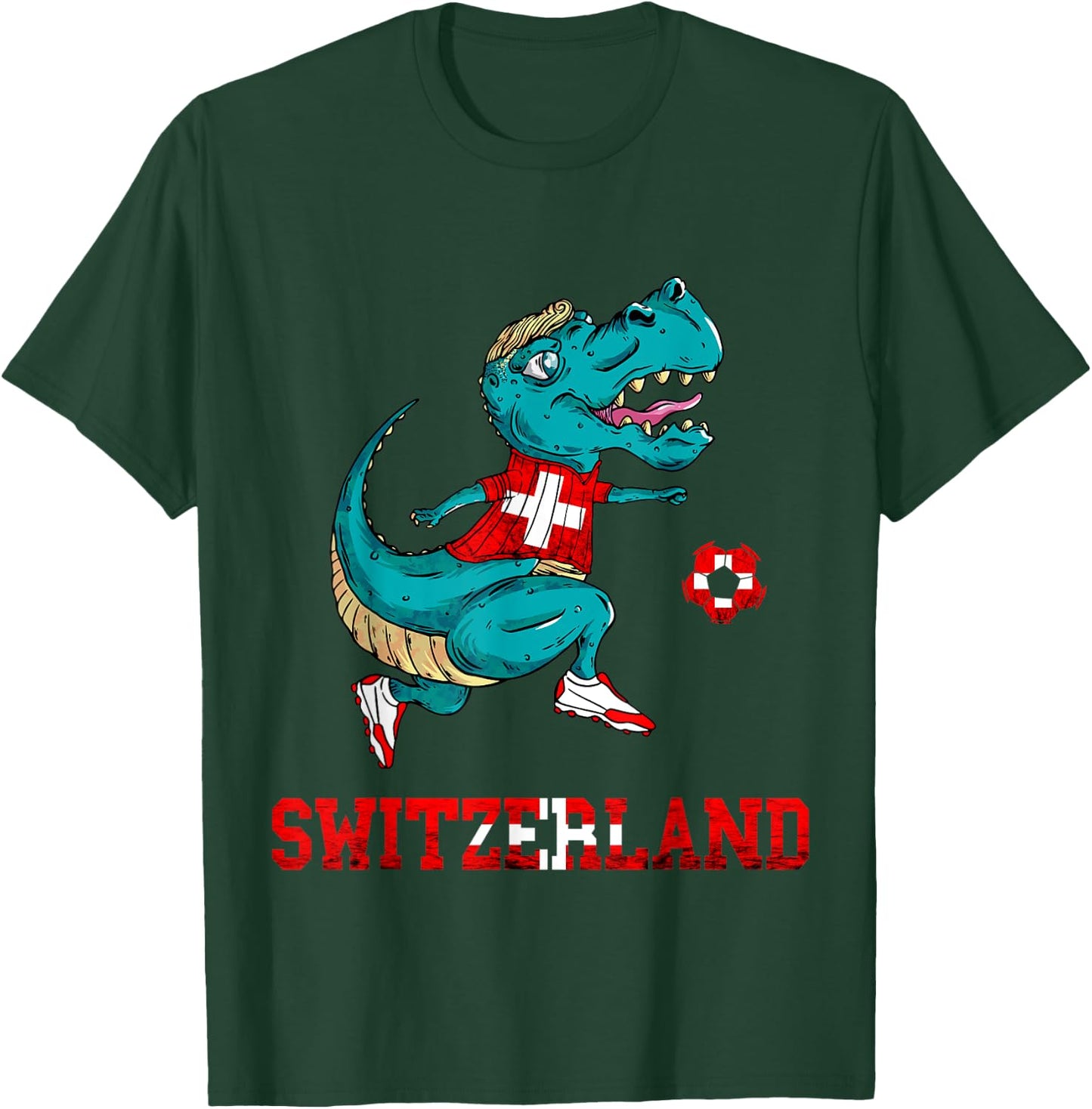 Swiss Football Team T-Rex Swiss Roots Switzerland Swiss Flag T-Shirt - T-Shirt | Forest