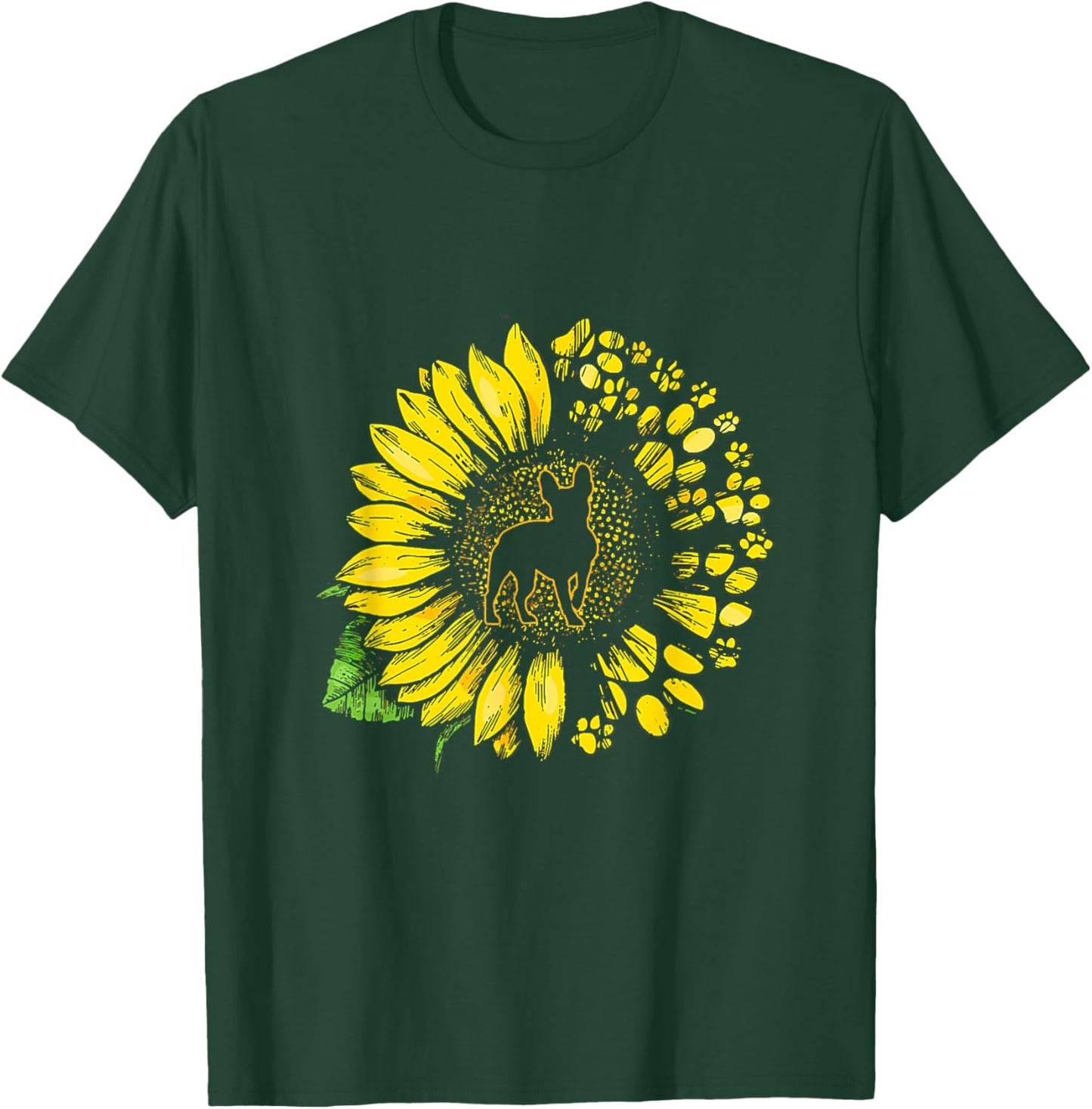 French Bulldog Sunflower With Paws Cute Dog Lover T-Shirt - T-Shirt | Forest