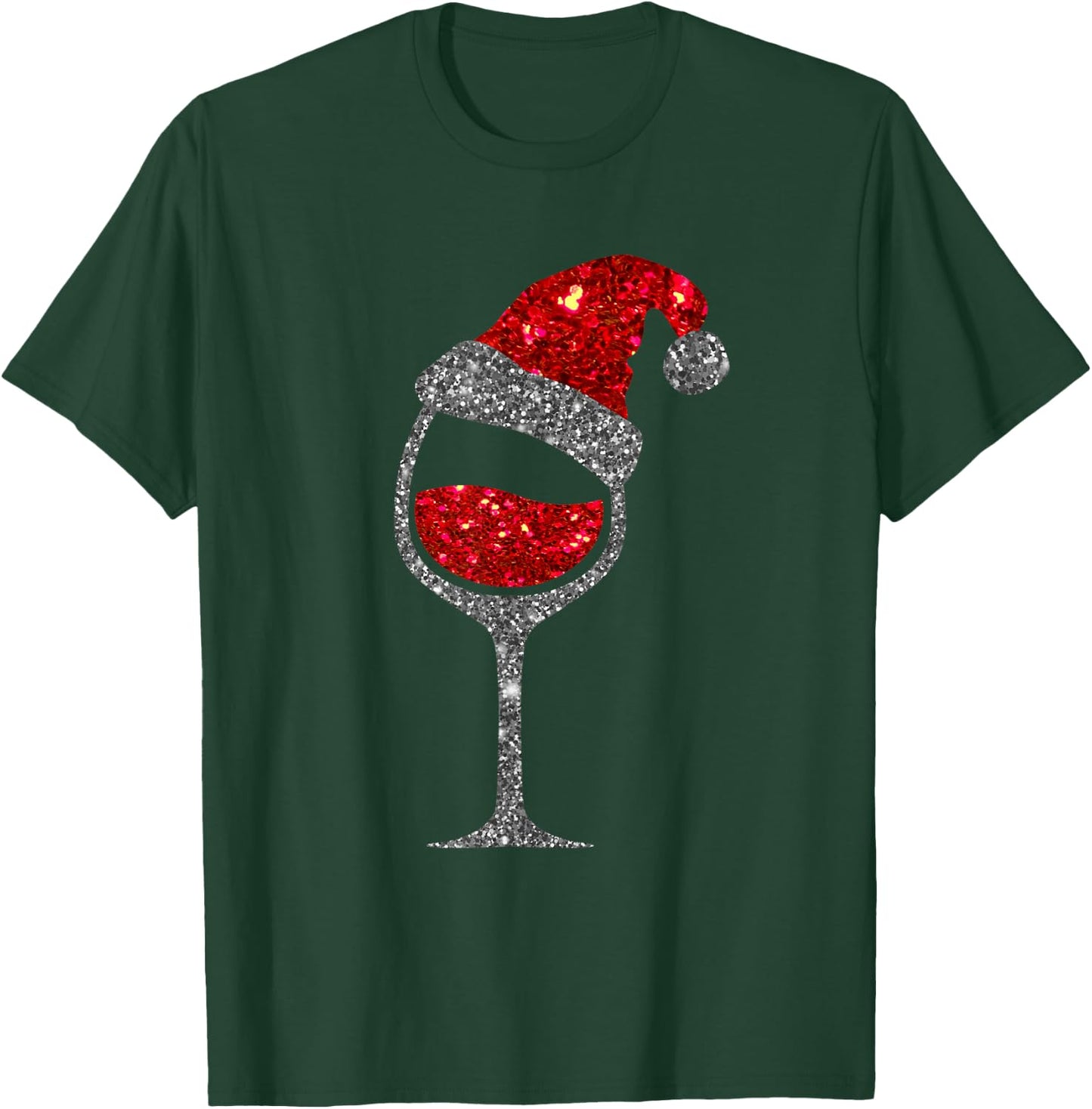 Christmas Wine Shirt - Glass of Red Wine Santa Hat Girl T-Shirt - T-Shirt | Forest
