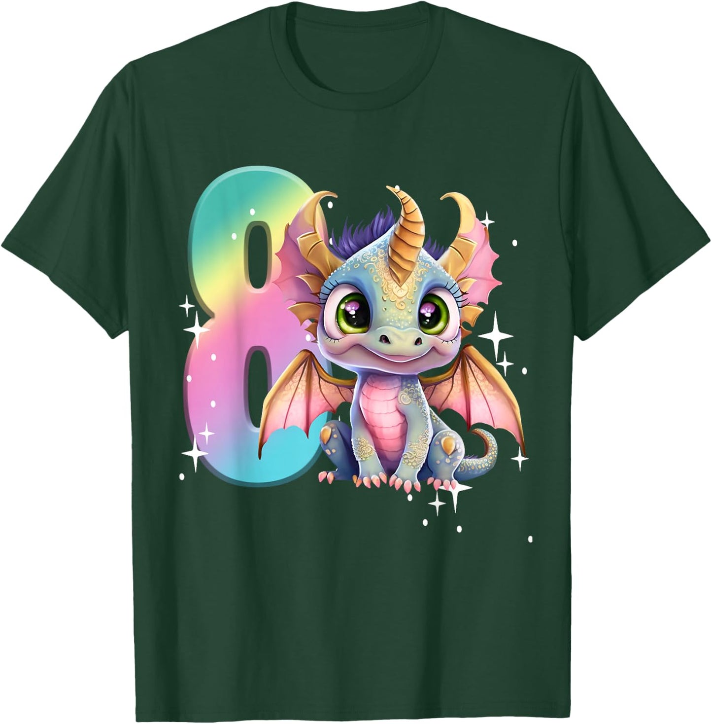 8th Birthday Shirt Dragon Party Rainbow Girl Dragon Eight 8 T-Shirt - T-Shirt | Forest