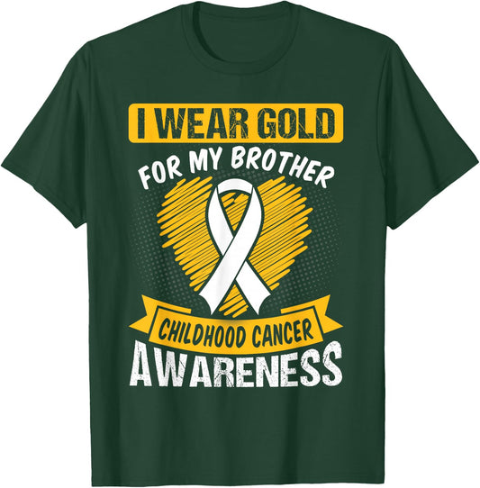 I Wear Gold For My Brother Heart Childhood Cancer Awareness T-Shirt - T-Shirt | Forest