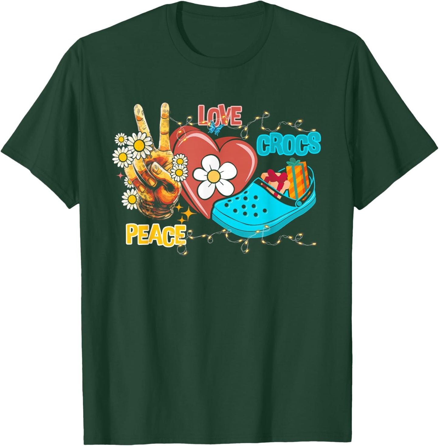 Skeleton Hand Peace Love-Crocs Family Xmas Pyjama Halloween T-Shirt - T-Shirt | Forest