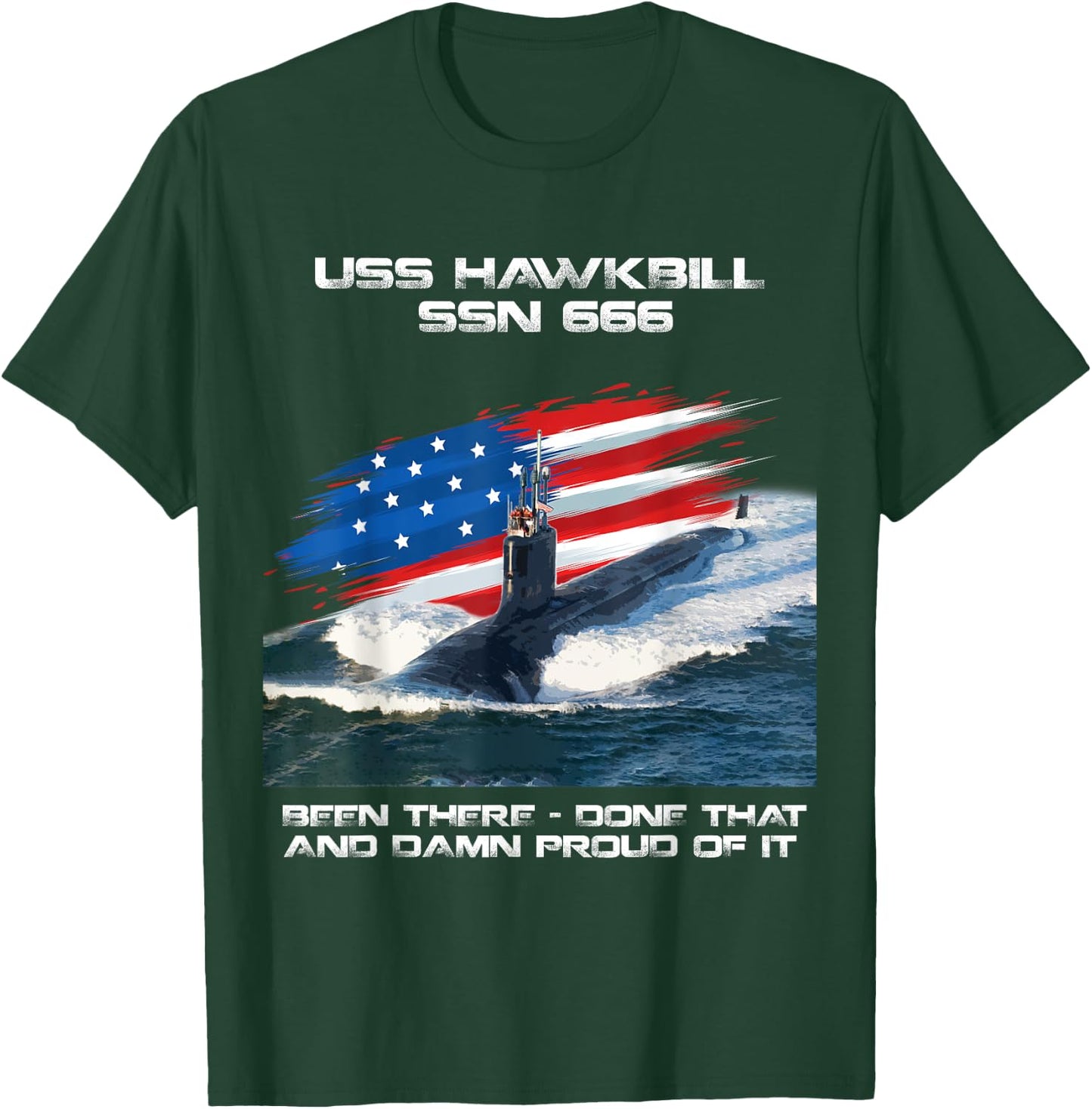 USS Hawkbill SSN-666 American Flag Submarine Veteran Xmas Women Men T-Shirt - T-Shirt | Forest