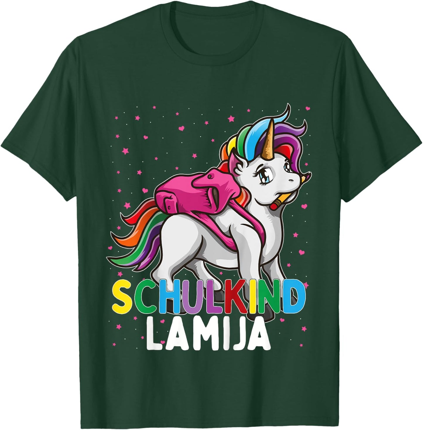 Kids School Child Unicorn Lamija First Name Girls T-Shirt - T-Shirt | Forest