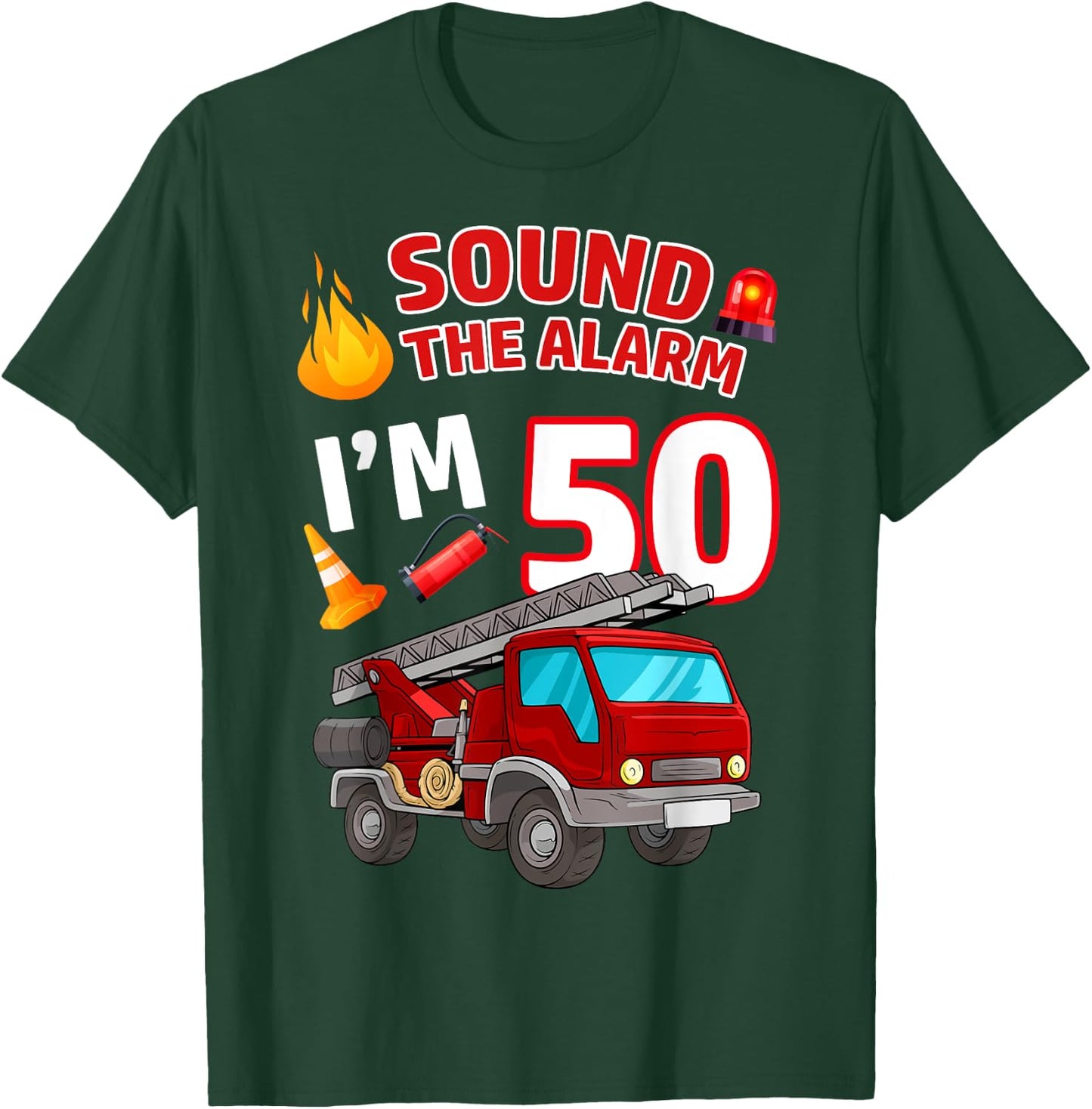 Fire Truck 50th Birthday Firefighter Fireman 50 Year Old T-Shirt - T-Shirt | Forest