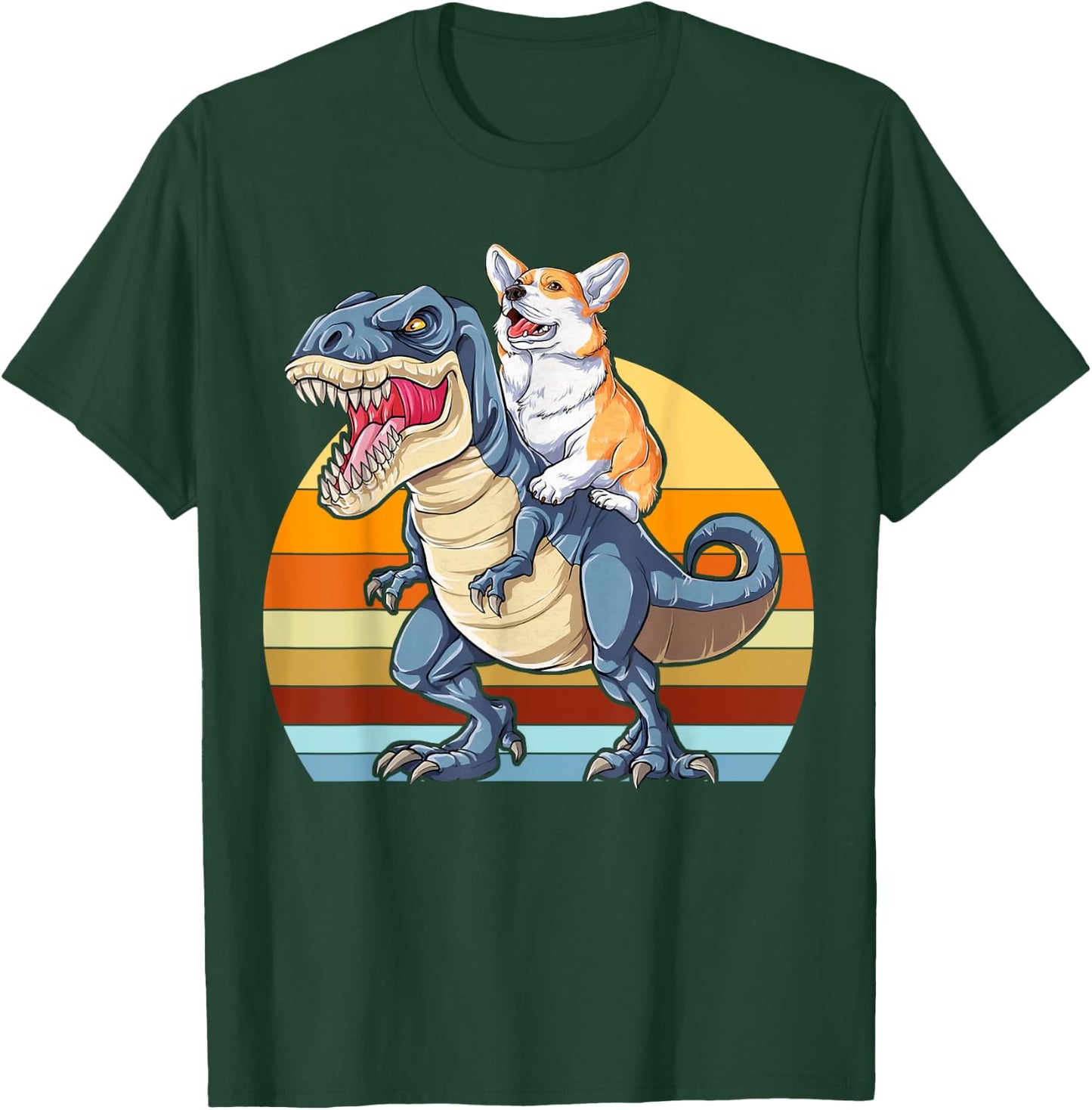 Corgi Riding Dinosaur T rex Cute Corgis Dog Lover Women T-Shirt - T-Shirt | Forest