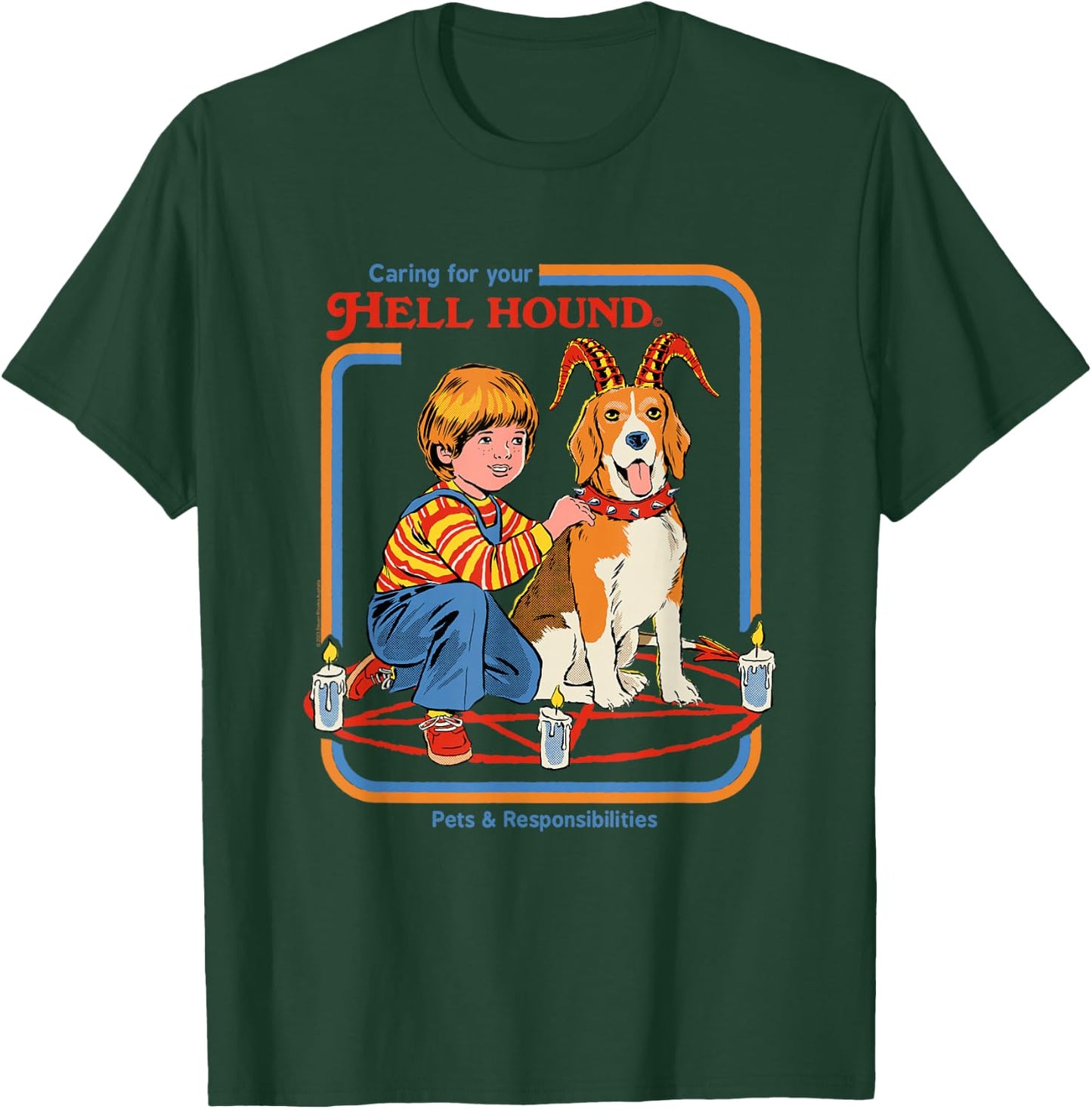 Steven Rhodes Caring for Your Hell Hound Retro Dark Humor T-Shirt - T-Shirt | Forest