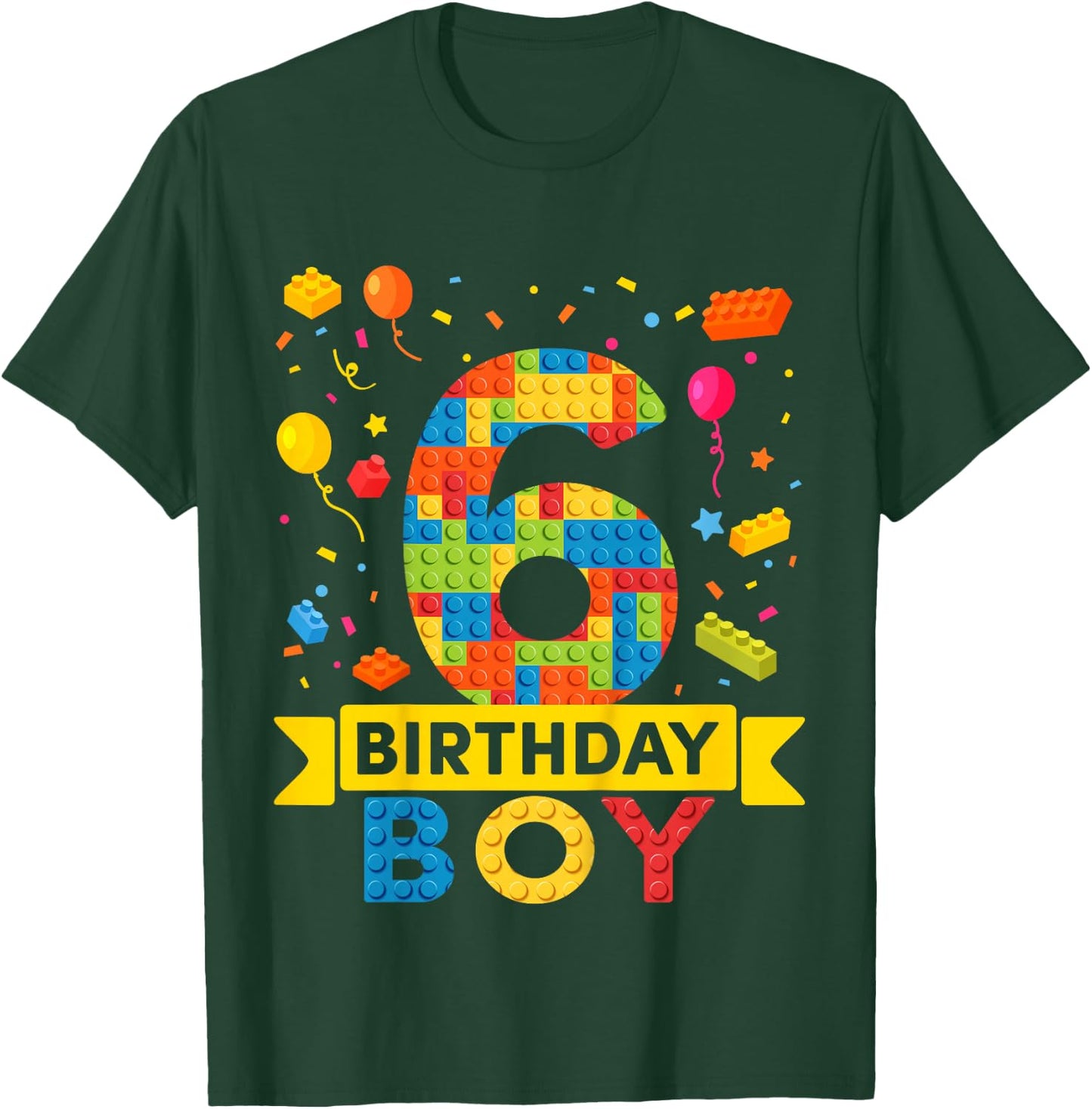 Kids 6 Year Old Building Blocks 6th Birthday Boy T-Shirt - T-Shirt | Forest
