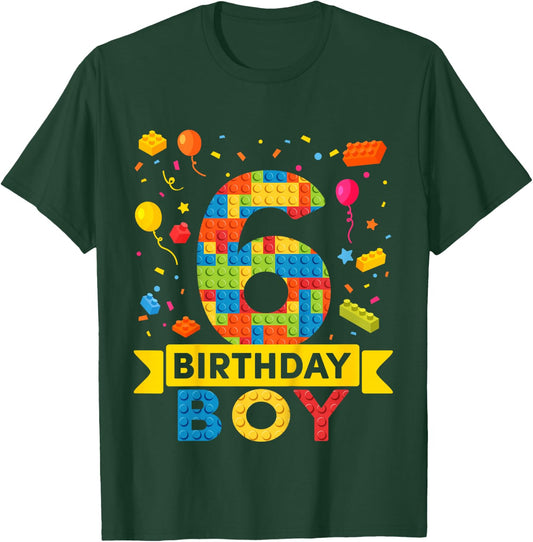 Kids 6 Year Old Building Blocks 6th Birthday Boy T-Shirt - T-Shirt | Forest