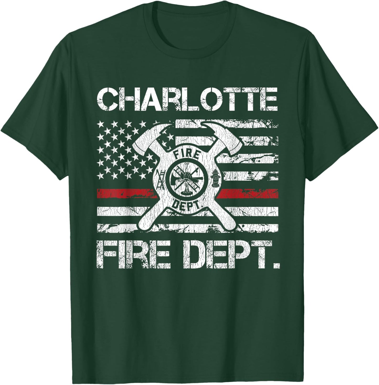 Charlotte North Carolina Fire Department Thin Red Line T-Shirt - T-Shirt | Forest