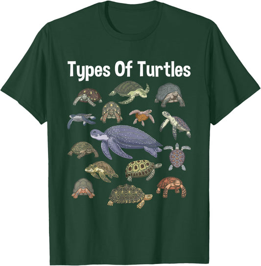 Types Of Turtles - Sea Ocean Animal Reptile Lover Zookeeper T-Shirt - T-Shirt | Forest