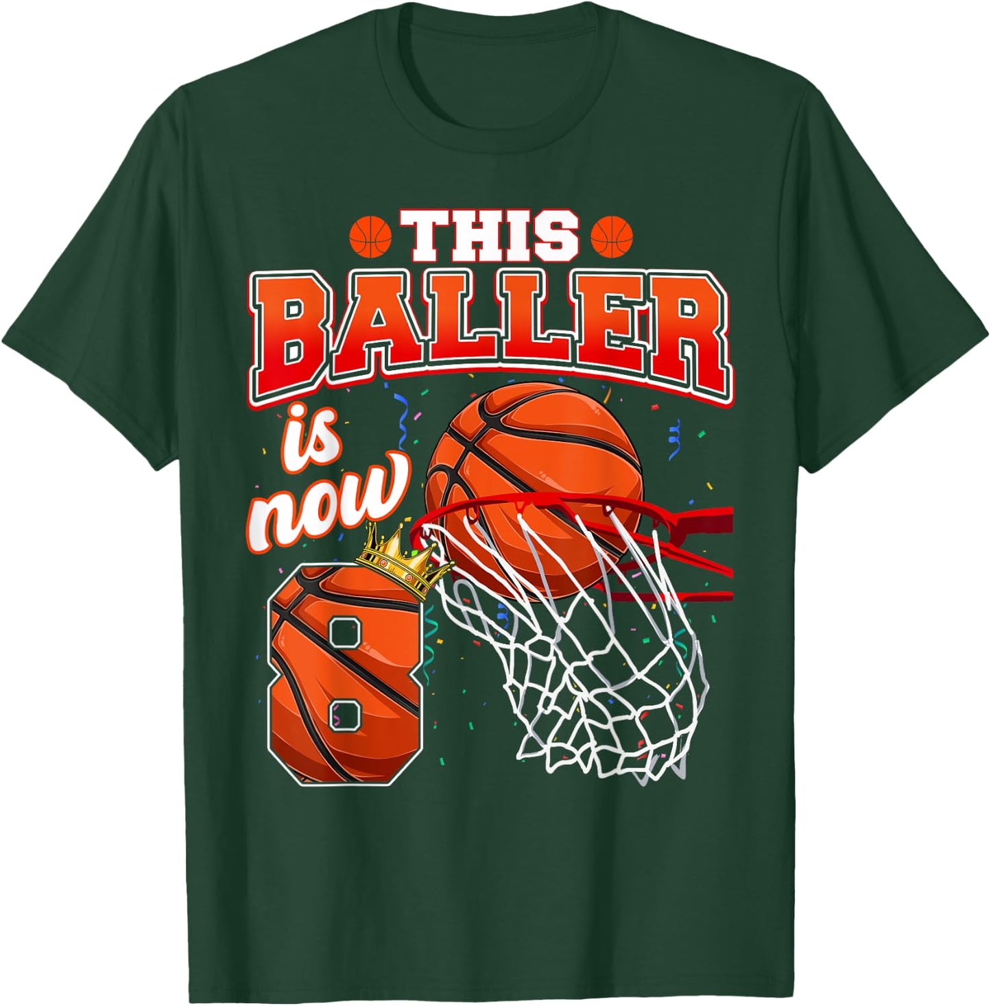 This Basketball Baller Is Now 8 Years Old Happy My Birthday T-Shirt - T-Shirt | Forest
